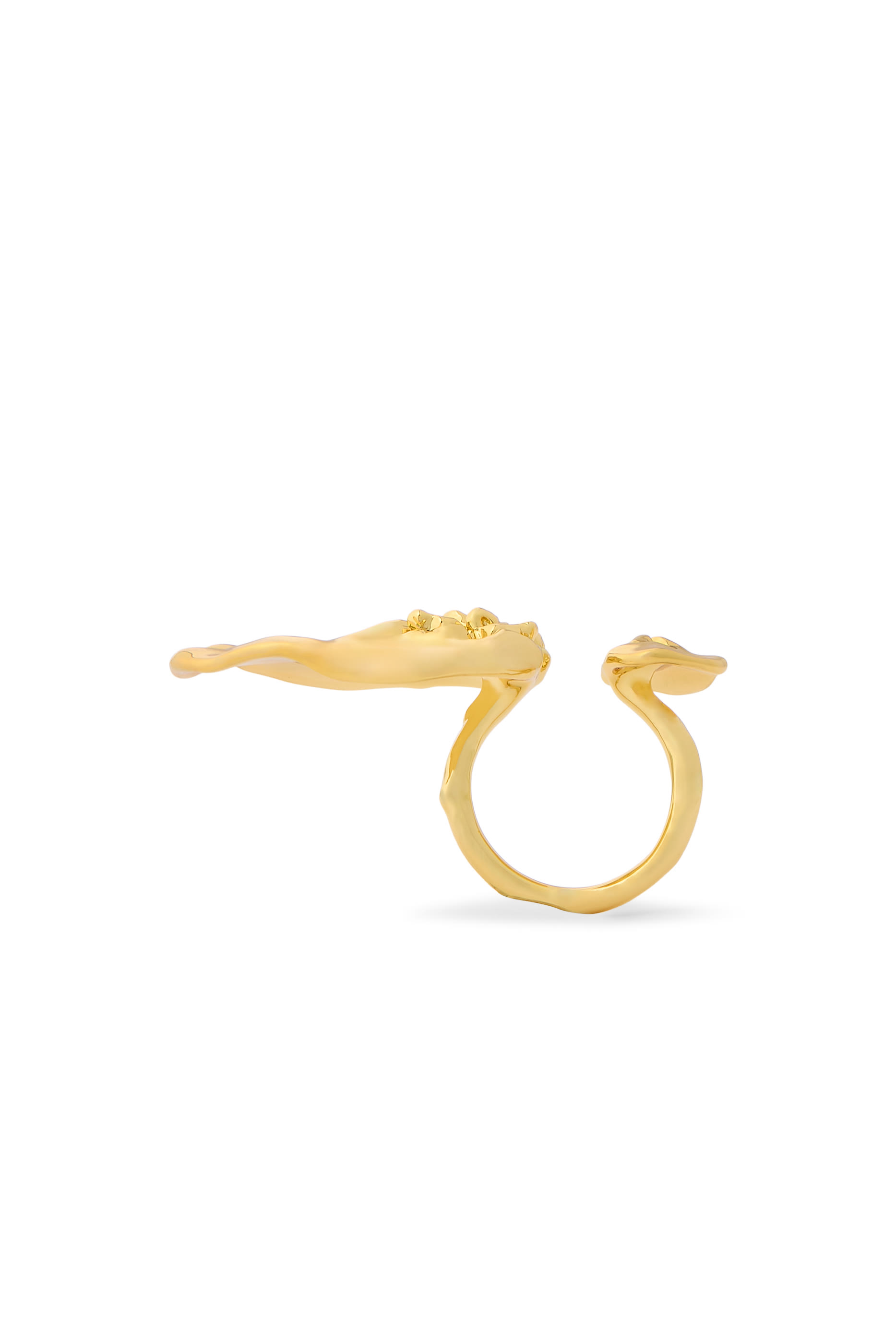Brut Gold Double Disc Ring, 14K Gold-Plated Brass