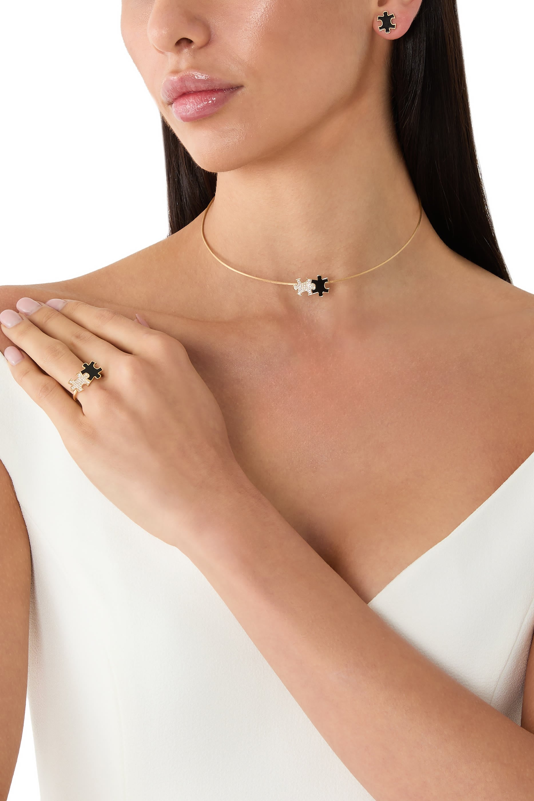 Maqta Petite Earrings, 18K Yellow Gold with Diamonds & Black Onyx