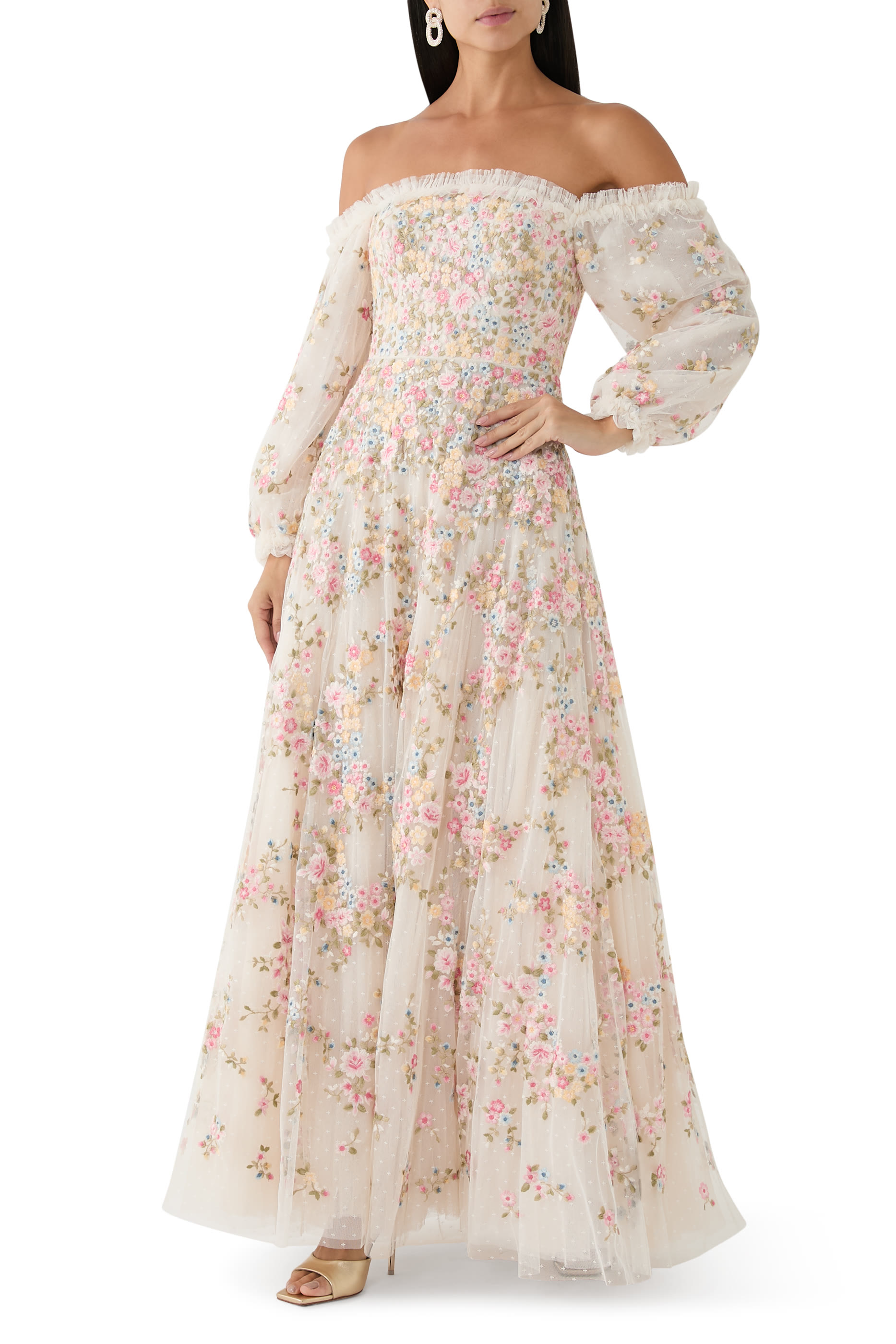 Lunaria Wreath Off-Shoulder Gown