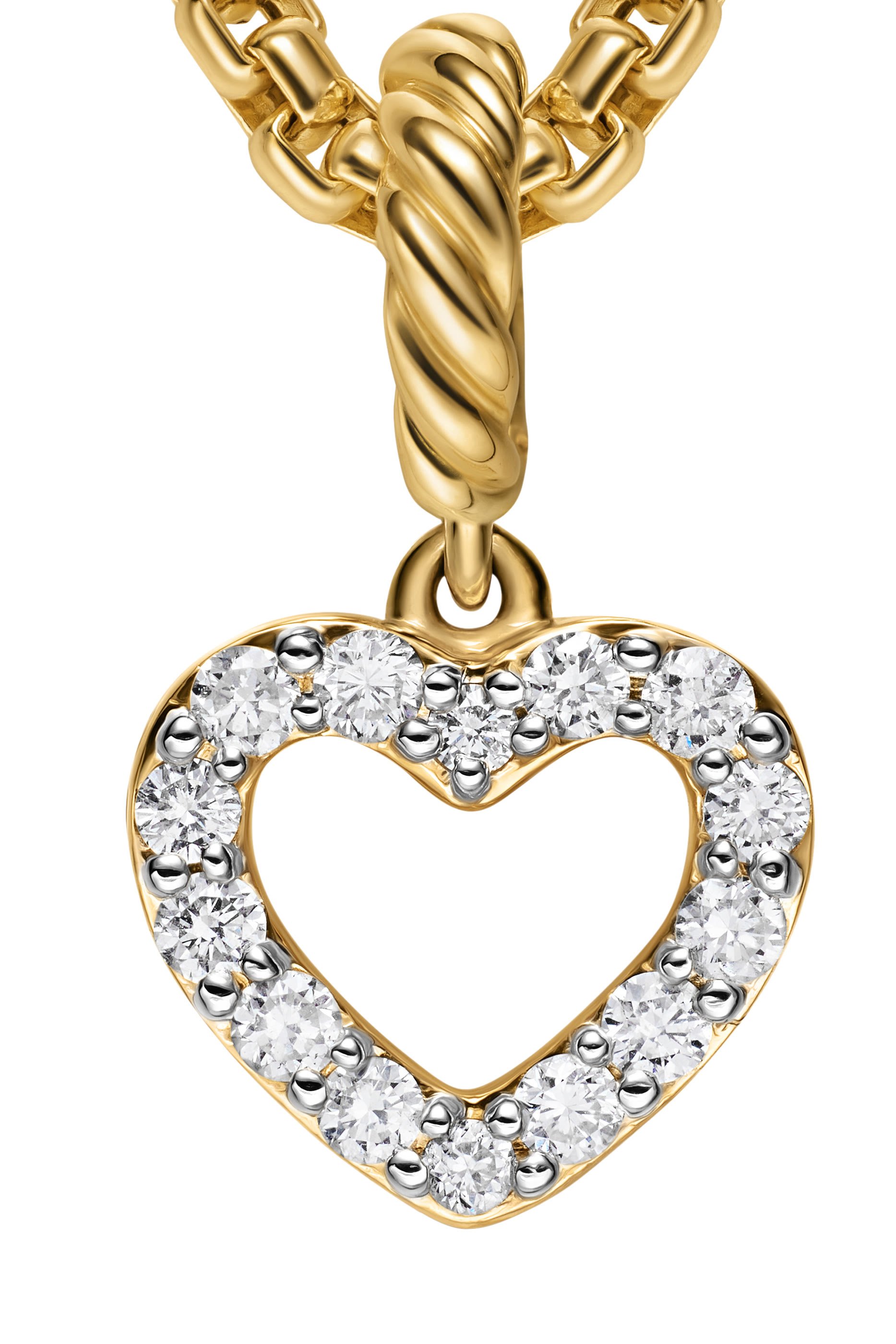 Micro Pav&eacute; Open Heart Amulet, 18k Yellow Gold & Diamonds