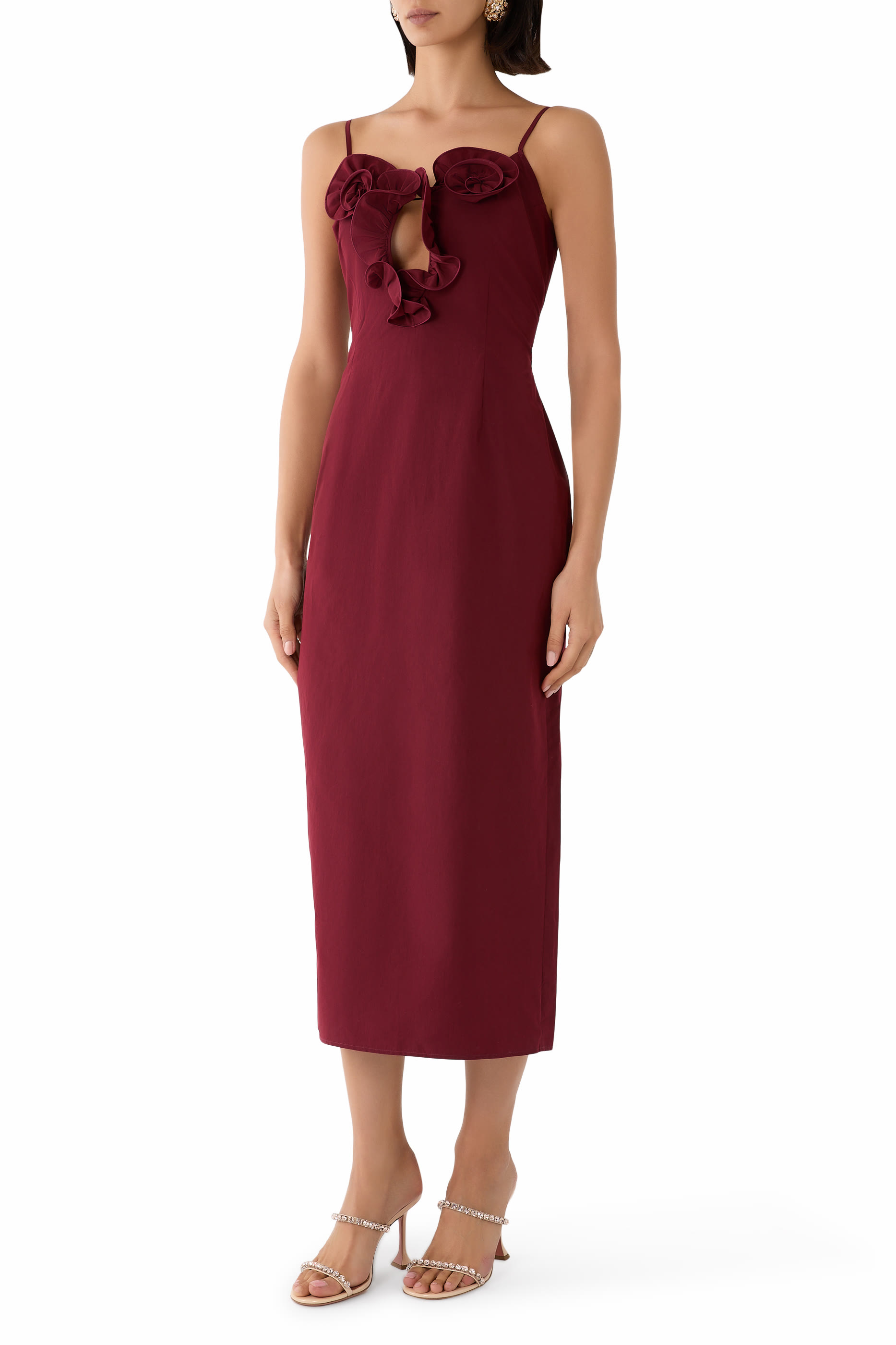  Cotton and Silk Flower-Detail Midi Beach Dress