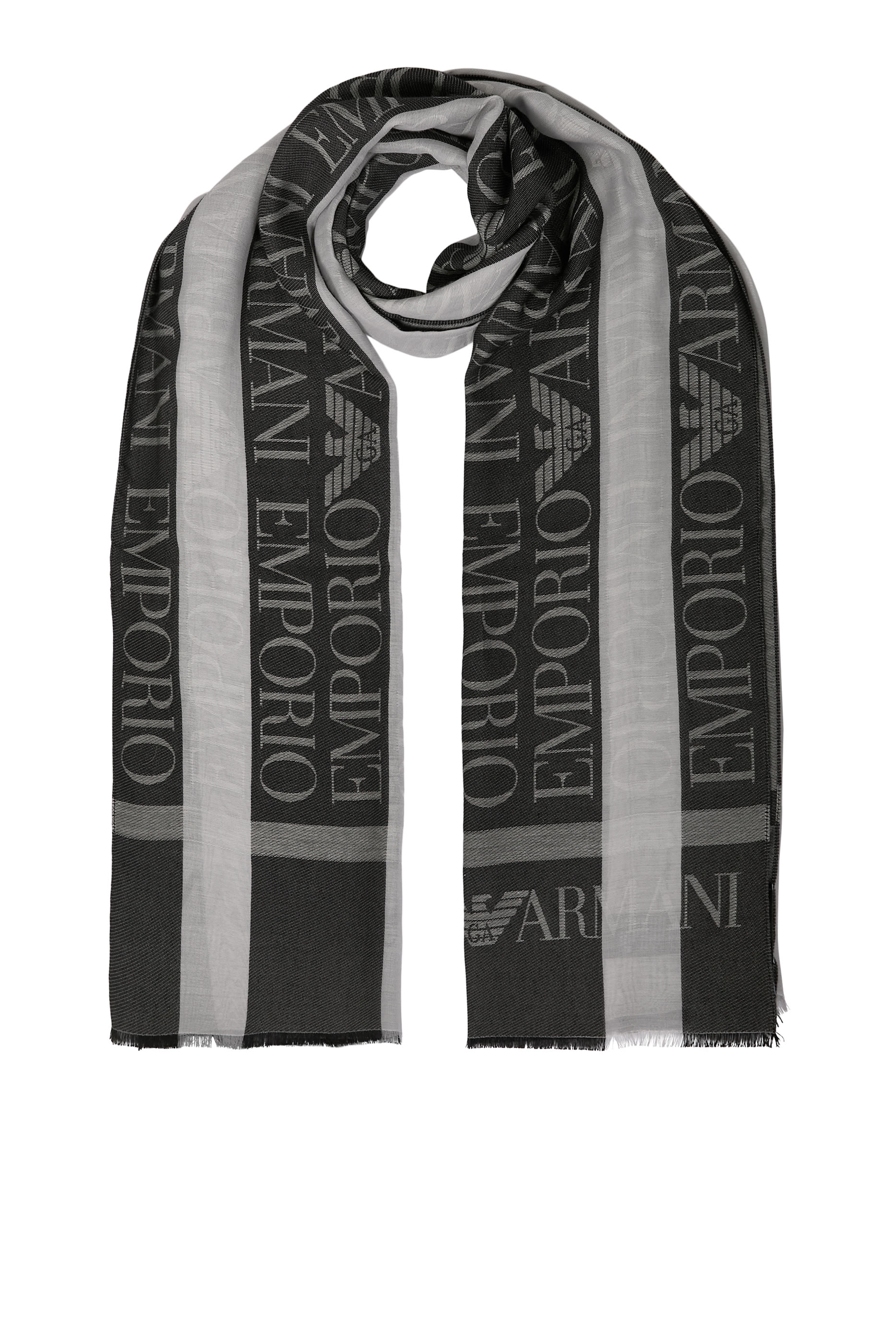 Logo Striped and Fringed Stole