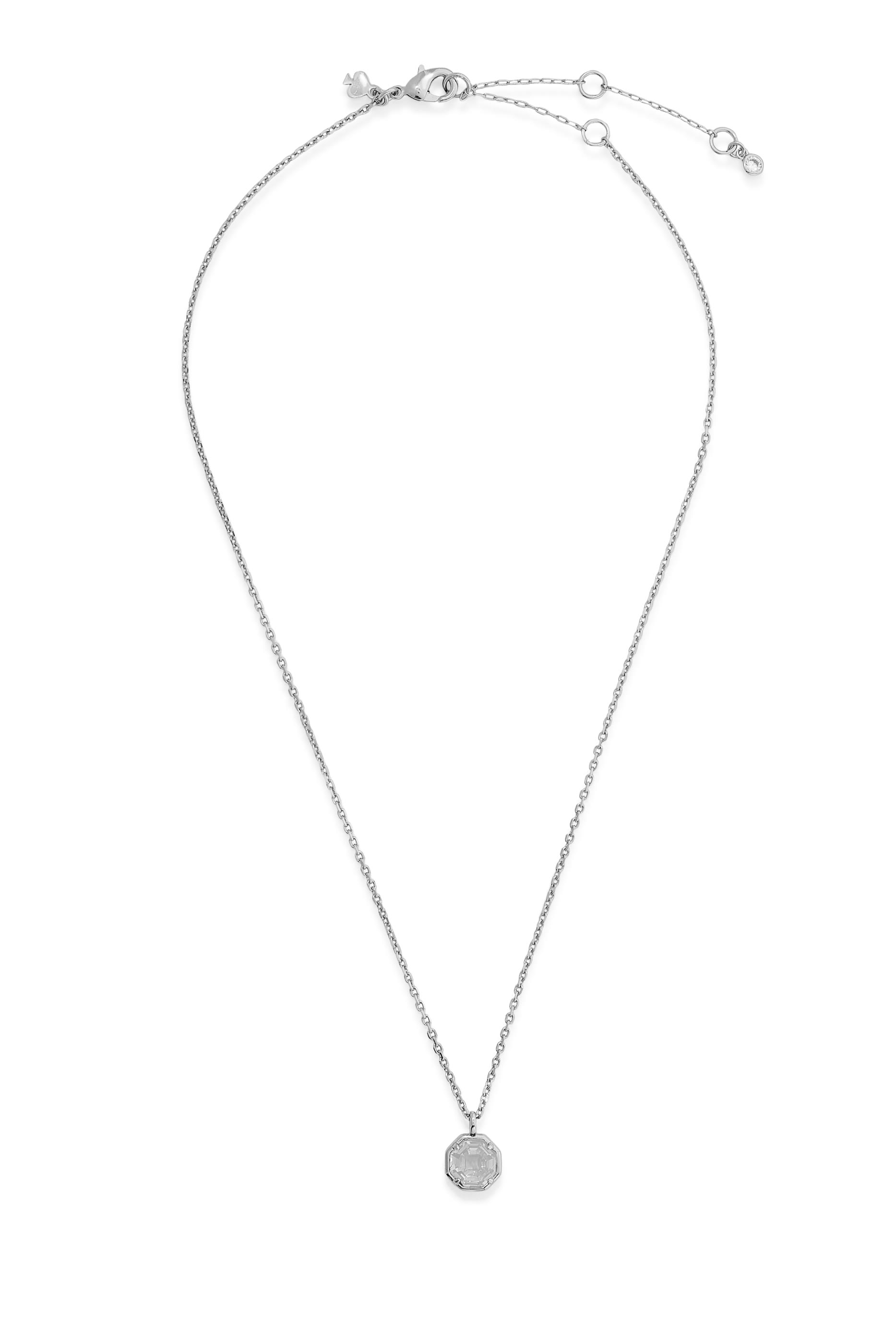 Octagon Stone Pendant Necklace, Metal & Crystal
