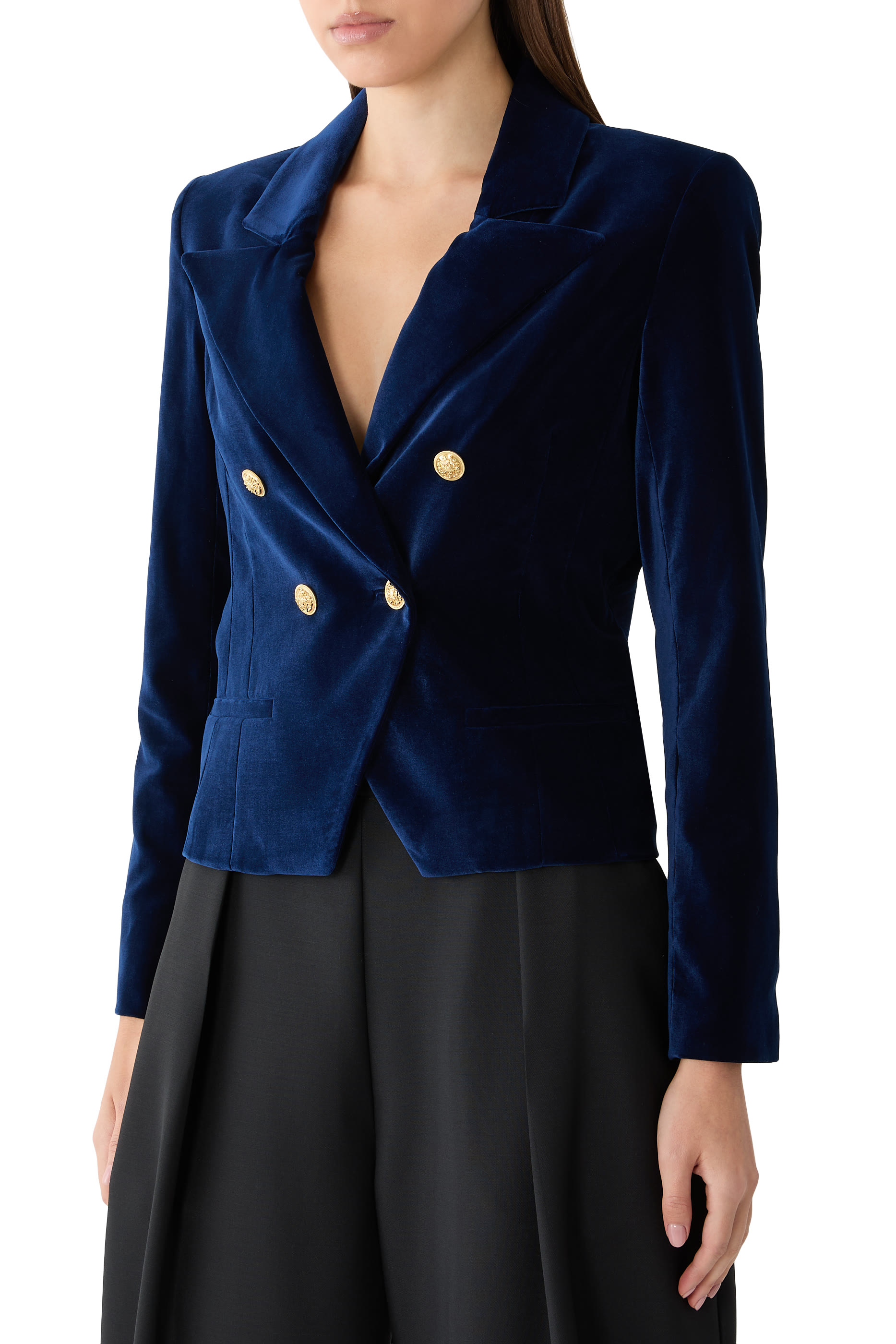 Sable Double-Breasted Cropped Blazer