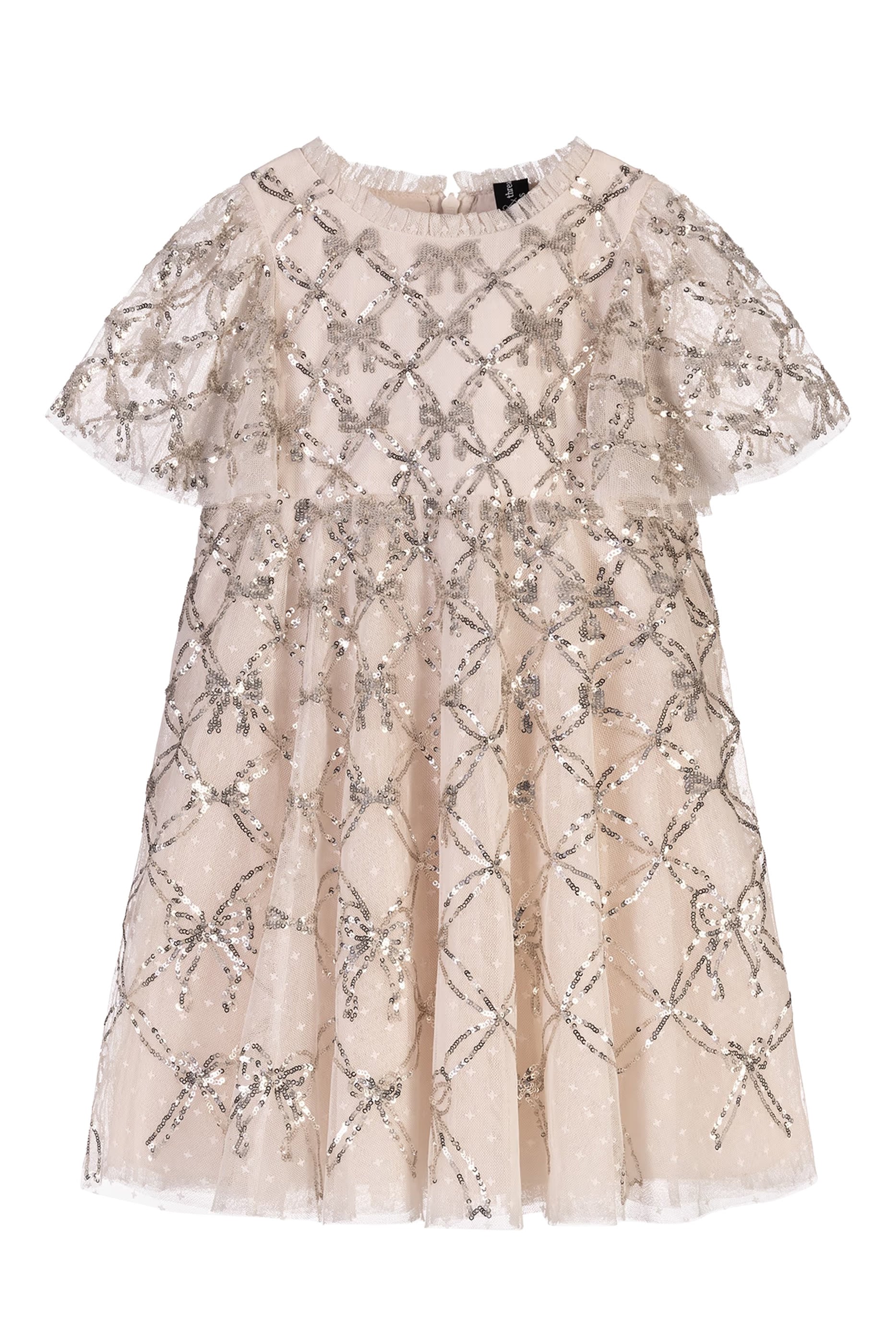 Kids Bow Lattice Short Sleeve Dress