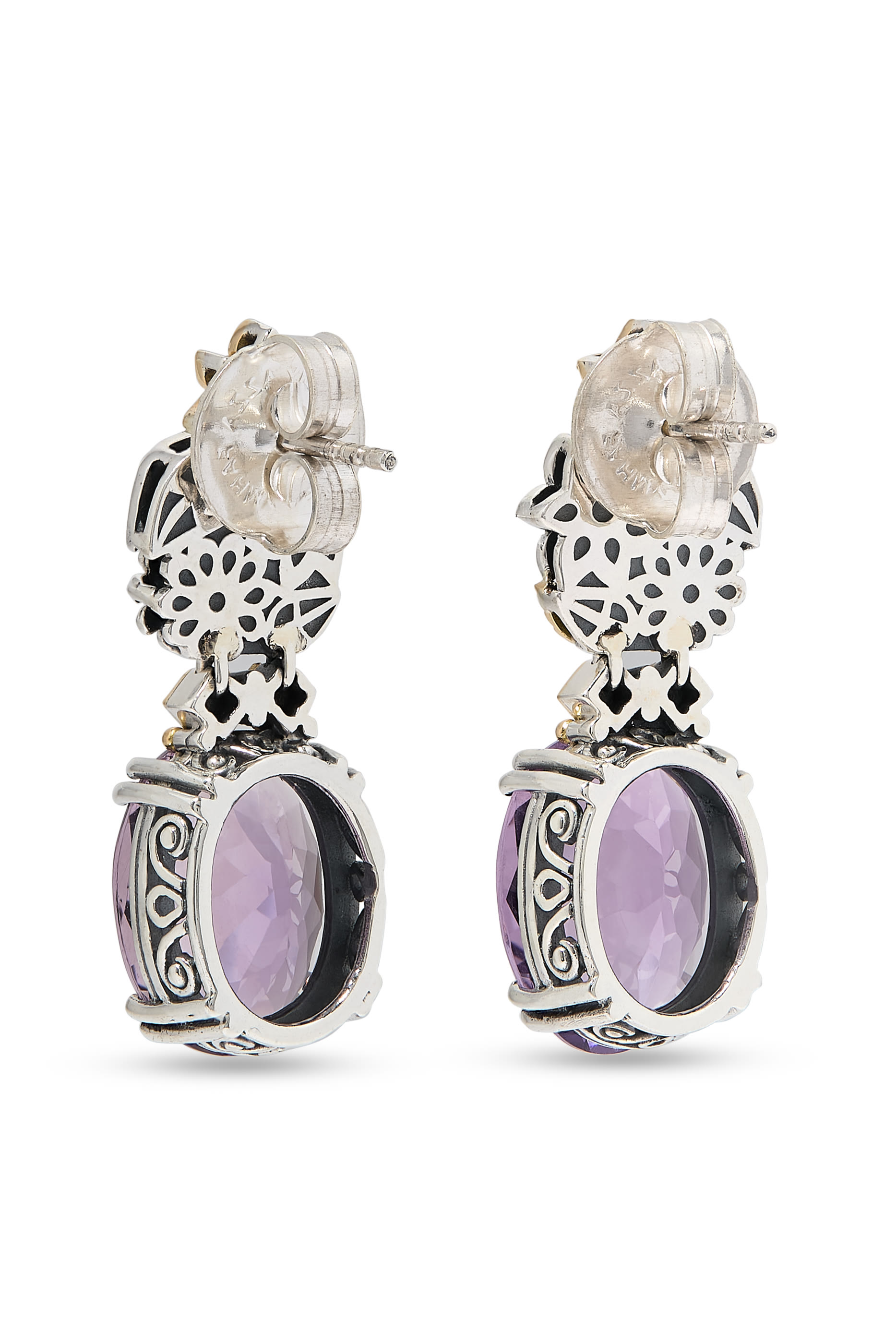 Bouquet of Blessings Earrings, 18K Yellow Gold with Sterling Silver & Amethyst