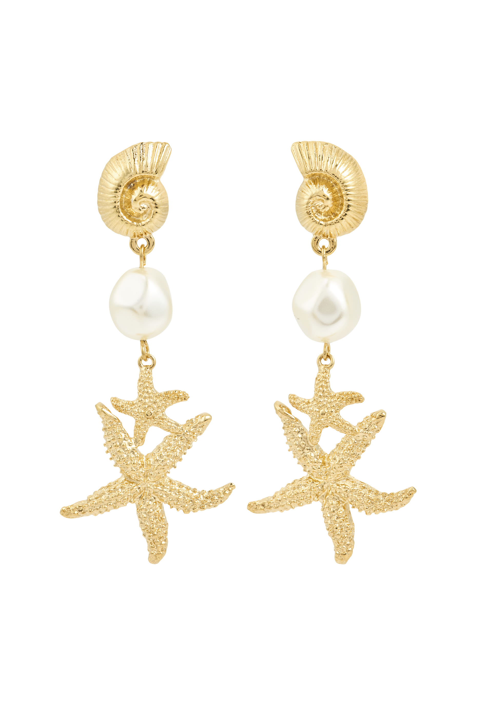 Seadora Statement Earrings, 18K Gold-Plated Brass & Pearl
