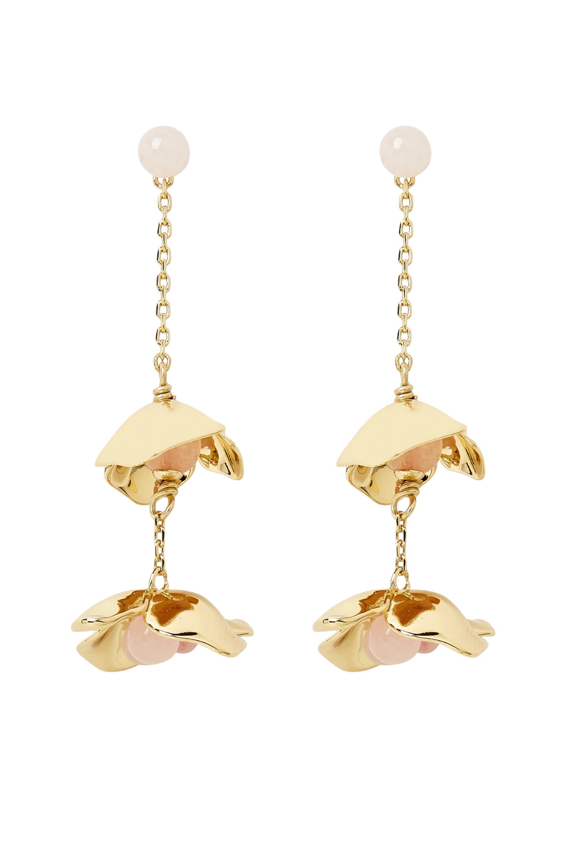 Gilded Garden Linear Earrings, Brass, Titanium Posts & Cubic Zirconia, Glass Stone