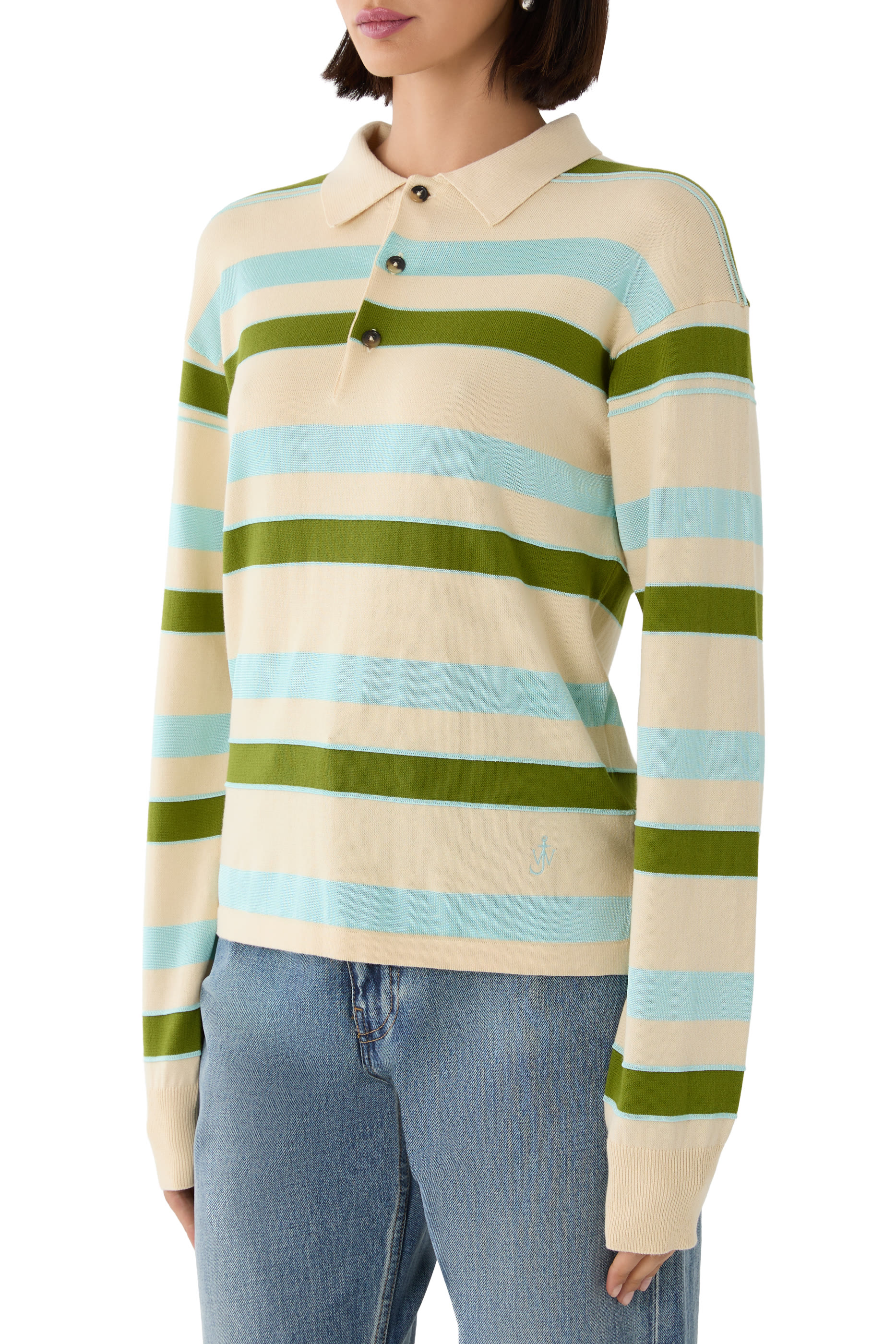 Knitted Striped Rugby Polo Top