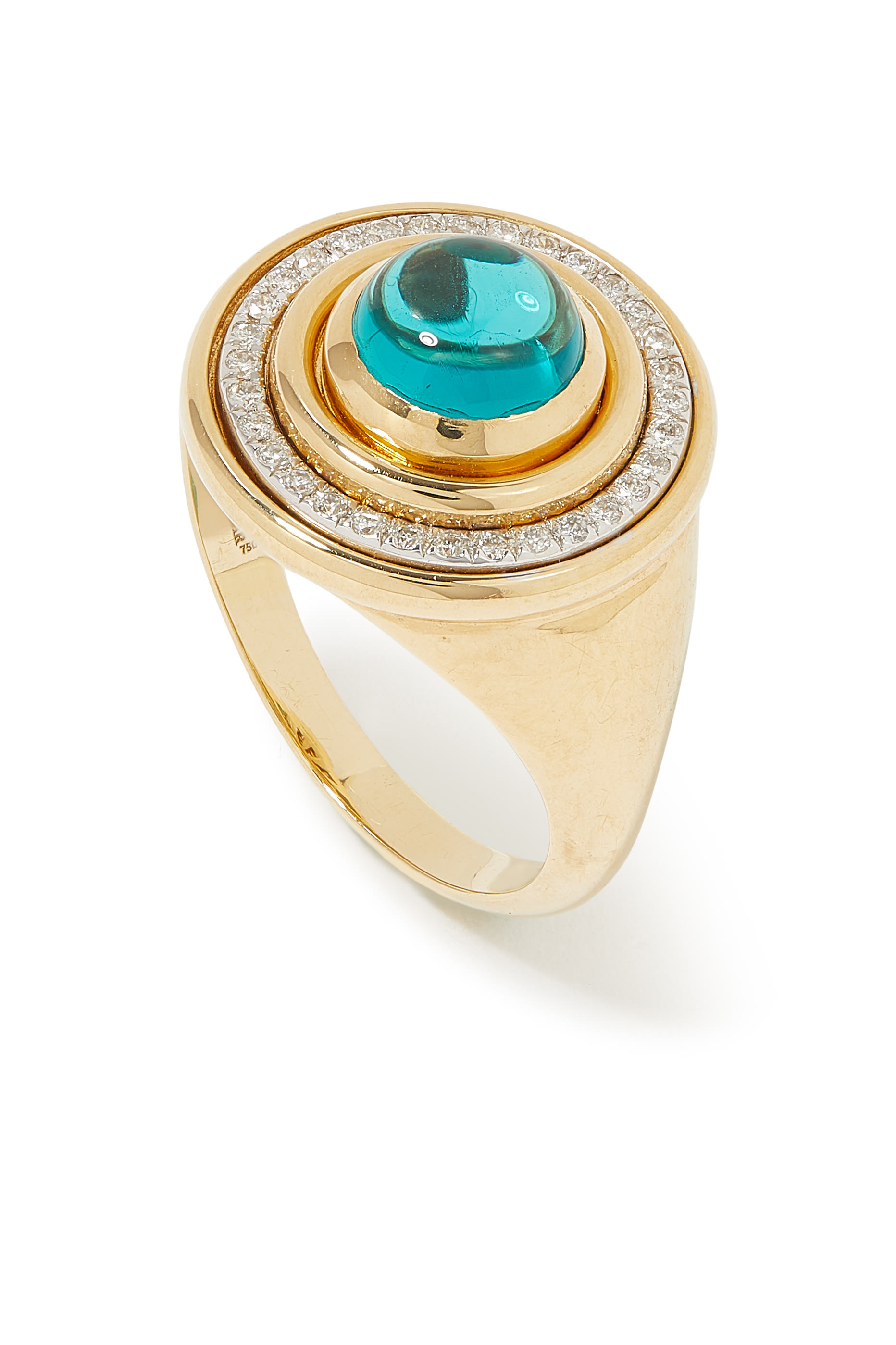 Mimette Pinky Ring, 18K Yellow Gold with Diamonds & Green Topaz