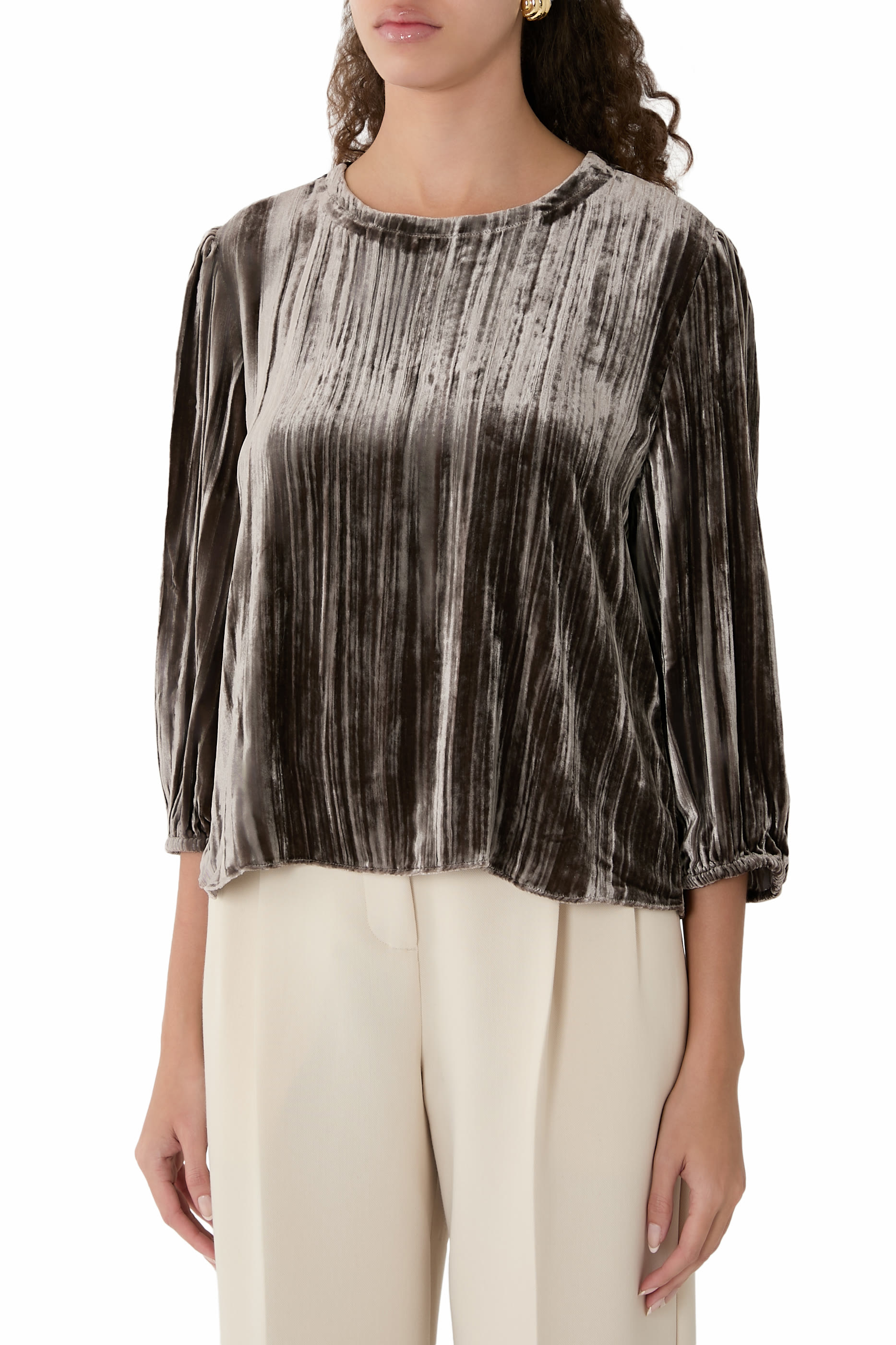 Crushed Velvet Round Neck Top