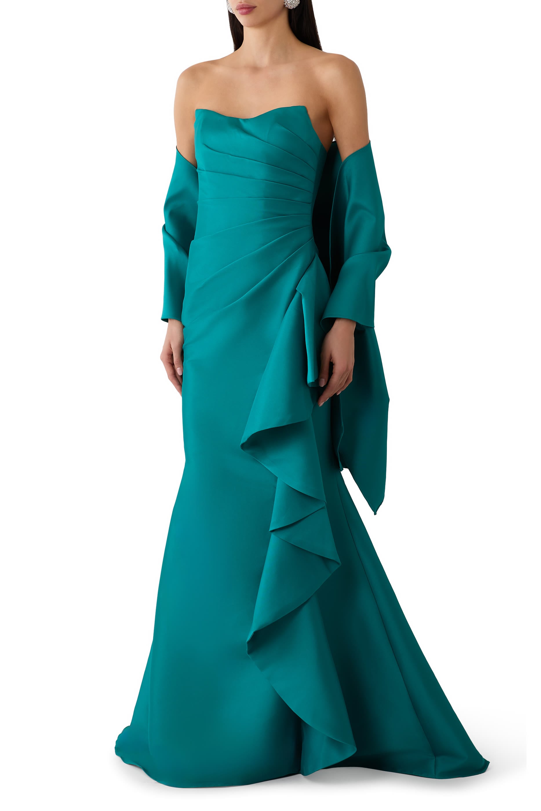 Ruffle Details Strapless Gown