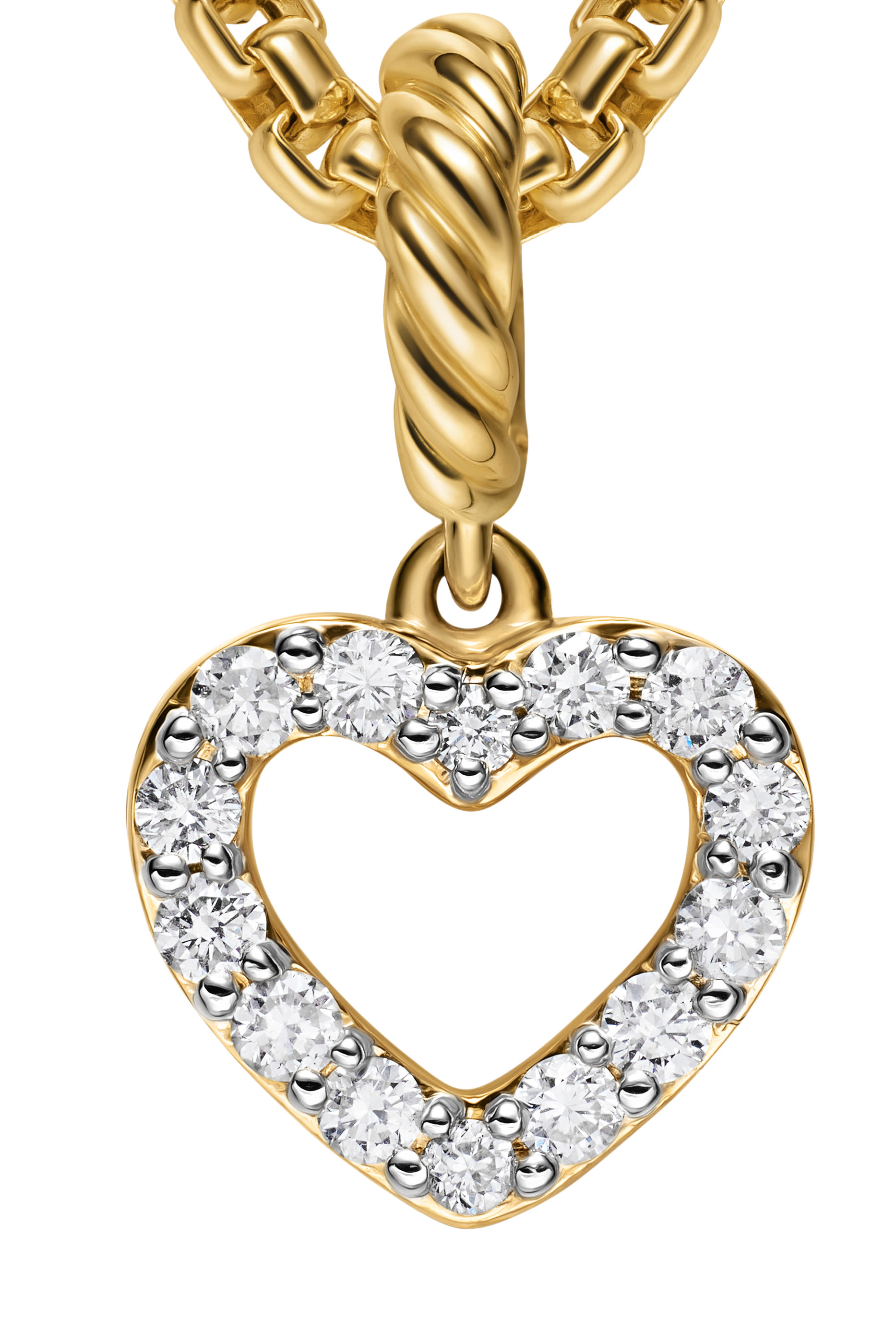 Micro Pav&eacute; Open Heart Amulet, 18K Yellow Gold & Diamonds