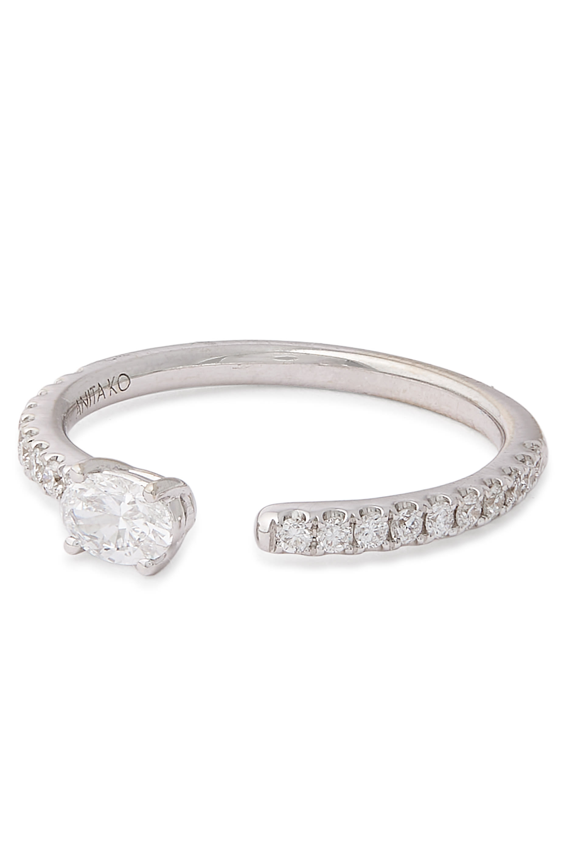 Oval Saturn Ring, 18k White Gold & Diamonds