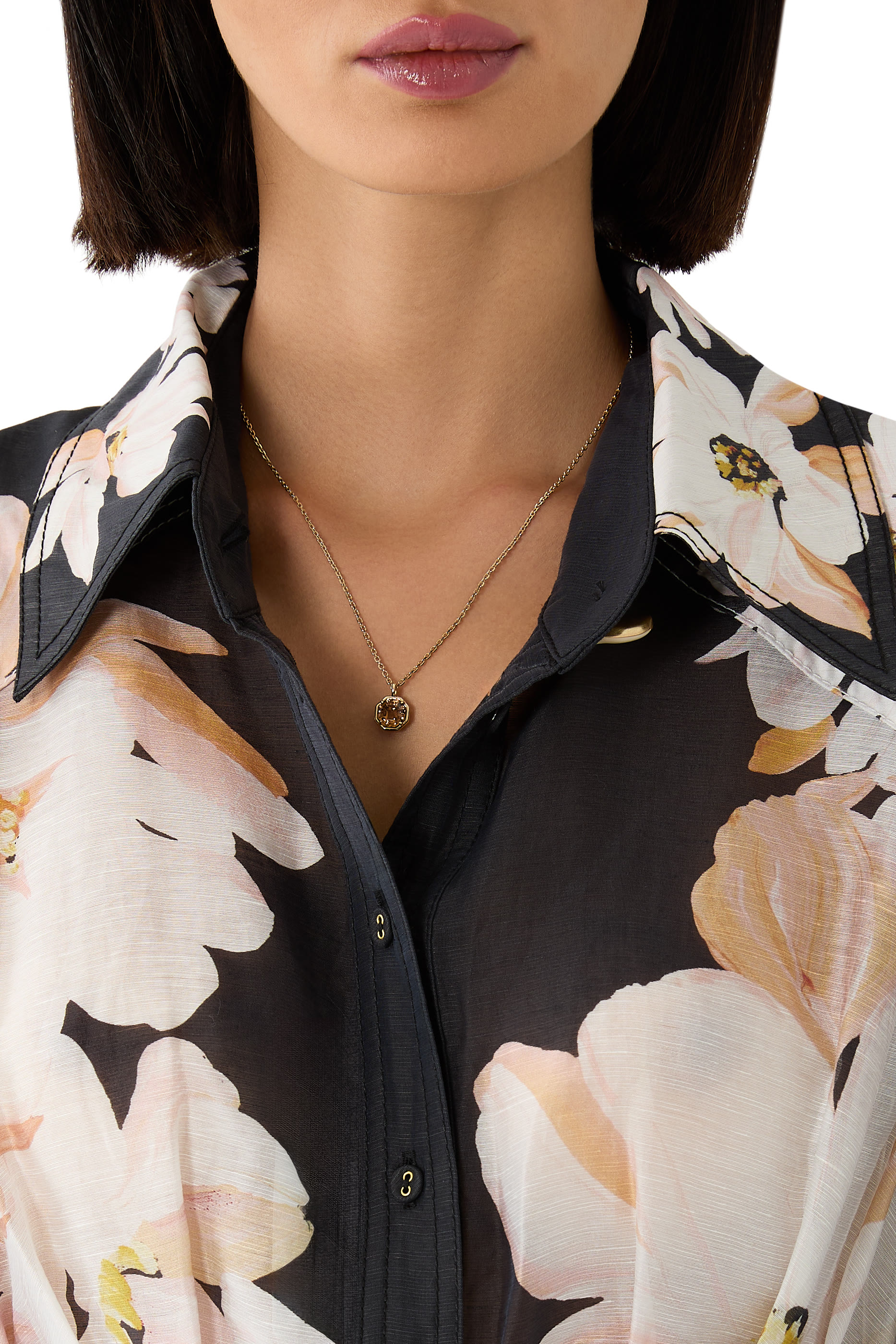 Octagon Stone Pendant Necklace, Metal & Crystal