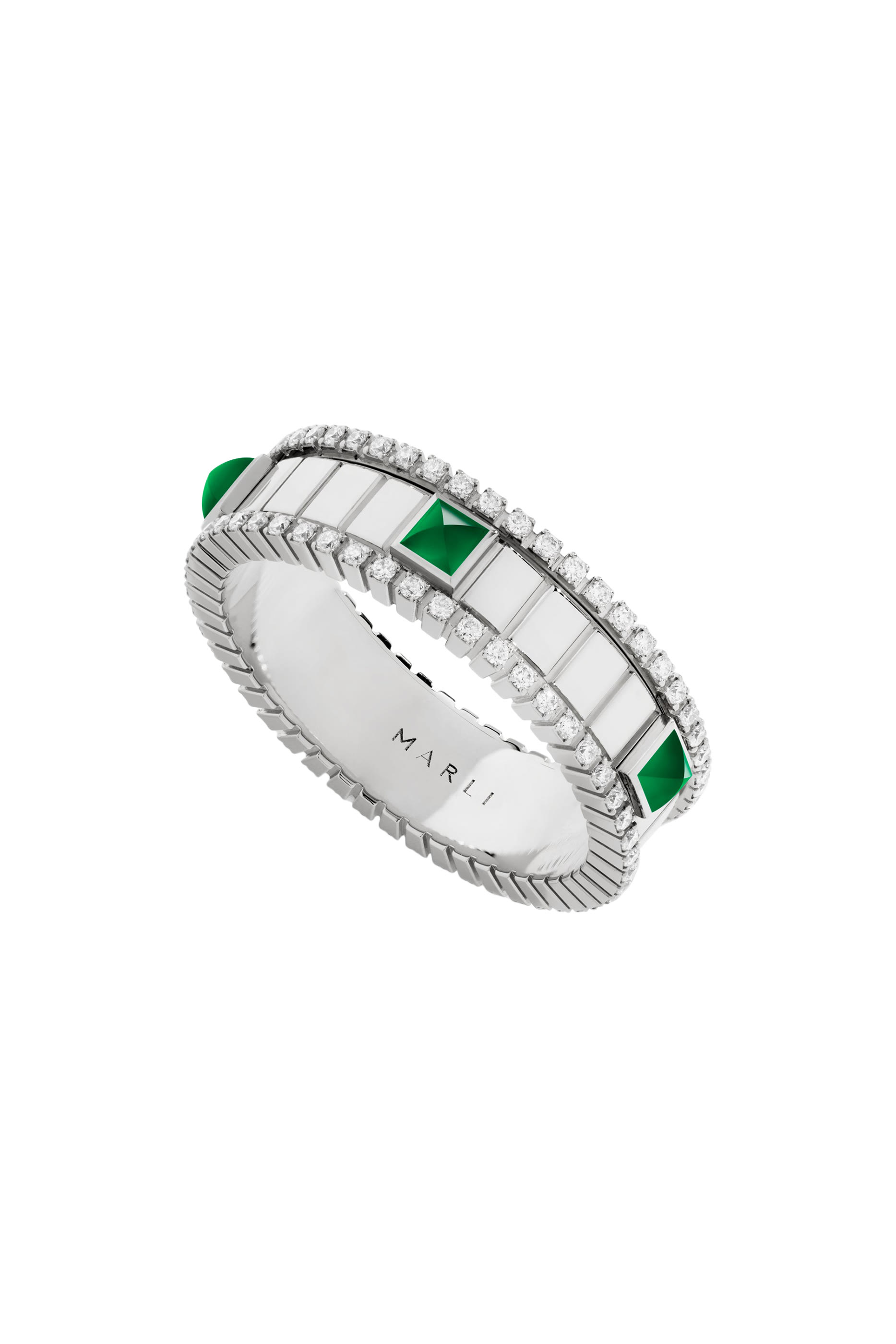 LIFE Diamond Spinning Ring, 18k White Gold & Diamonds, Agate Stone