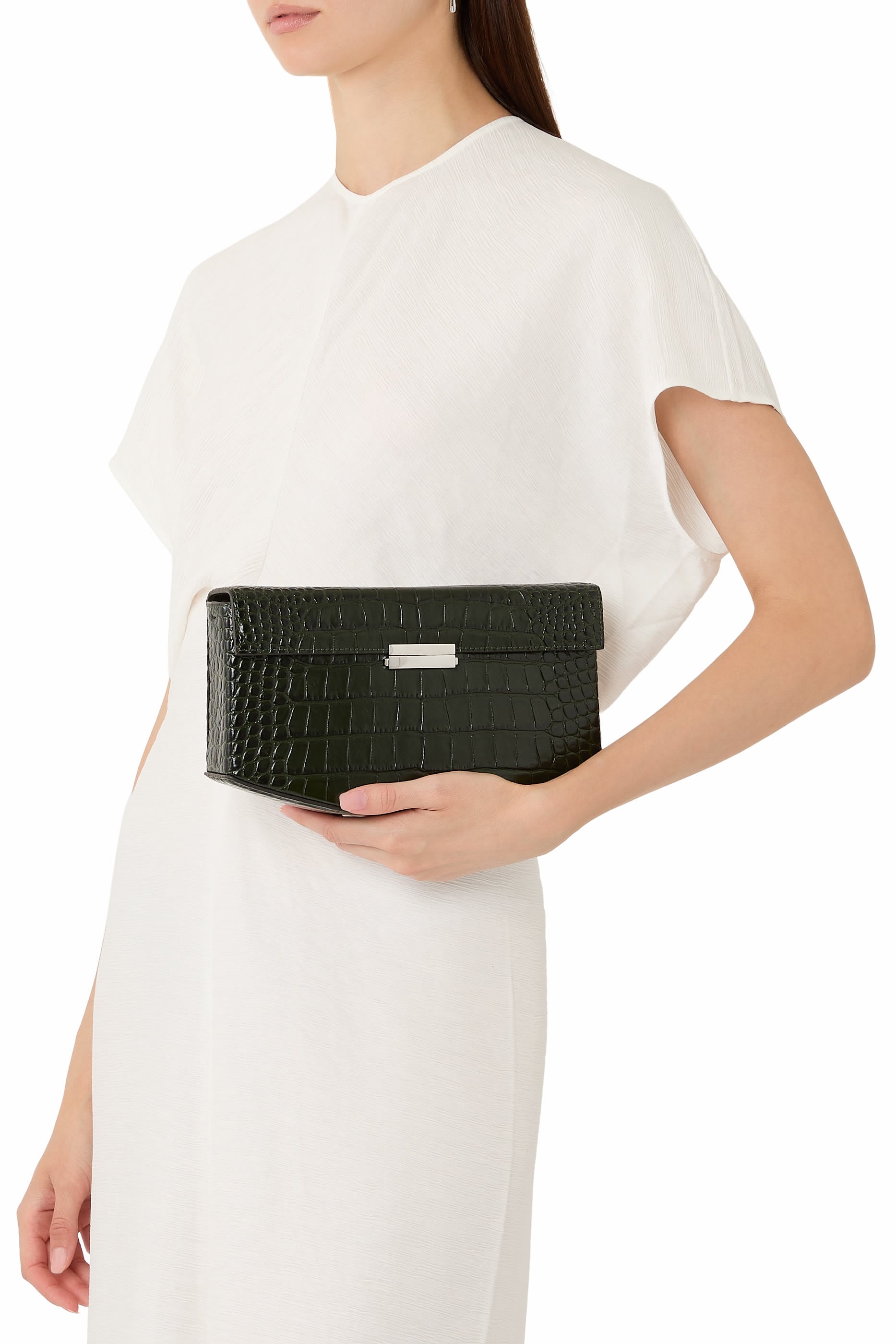 Clip Croco-Embossed Shoulder Bag