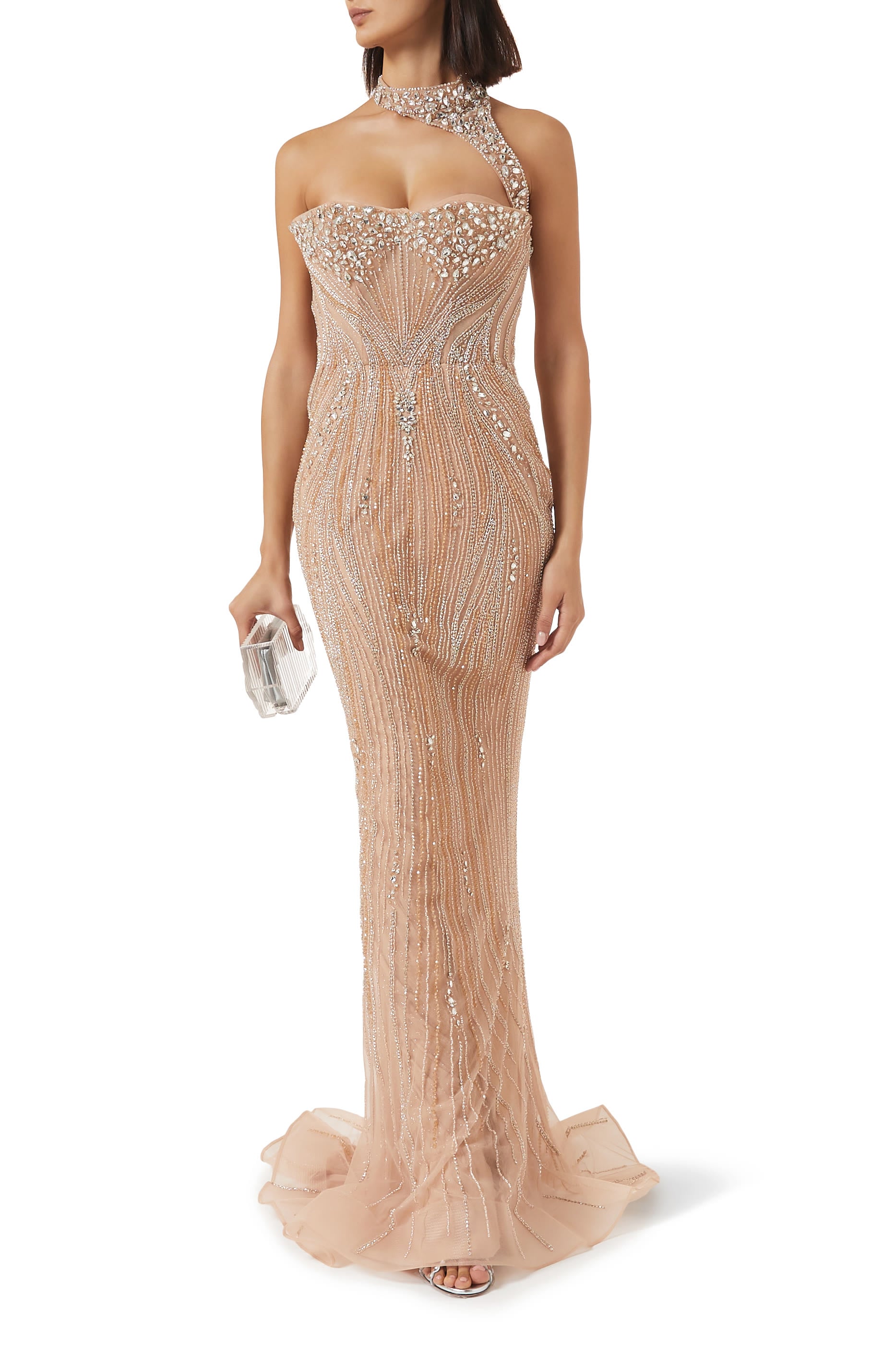 Strapless Beaded Column Gown