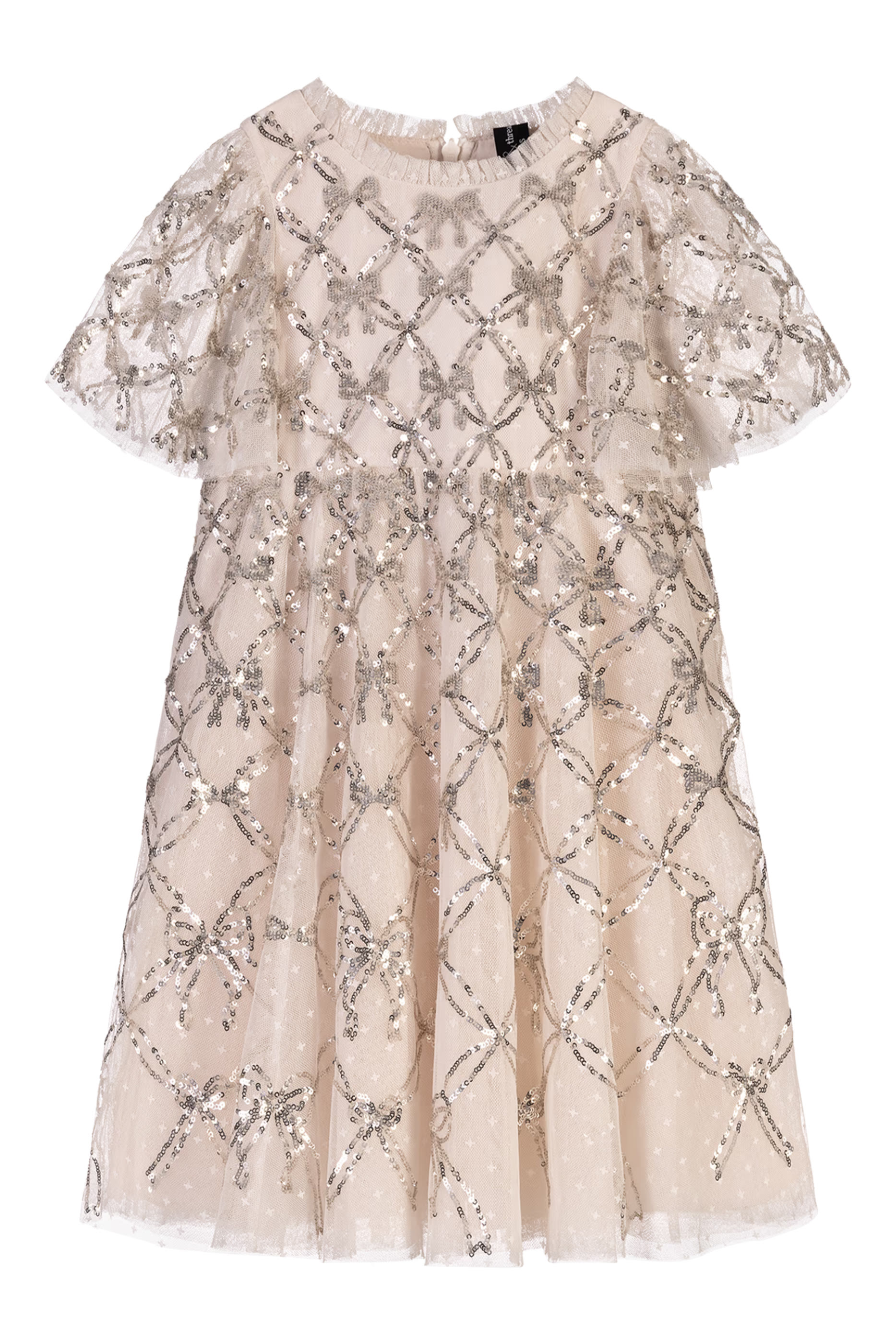 Kids Bow Lattice Short Sleeve Dress 