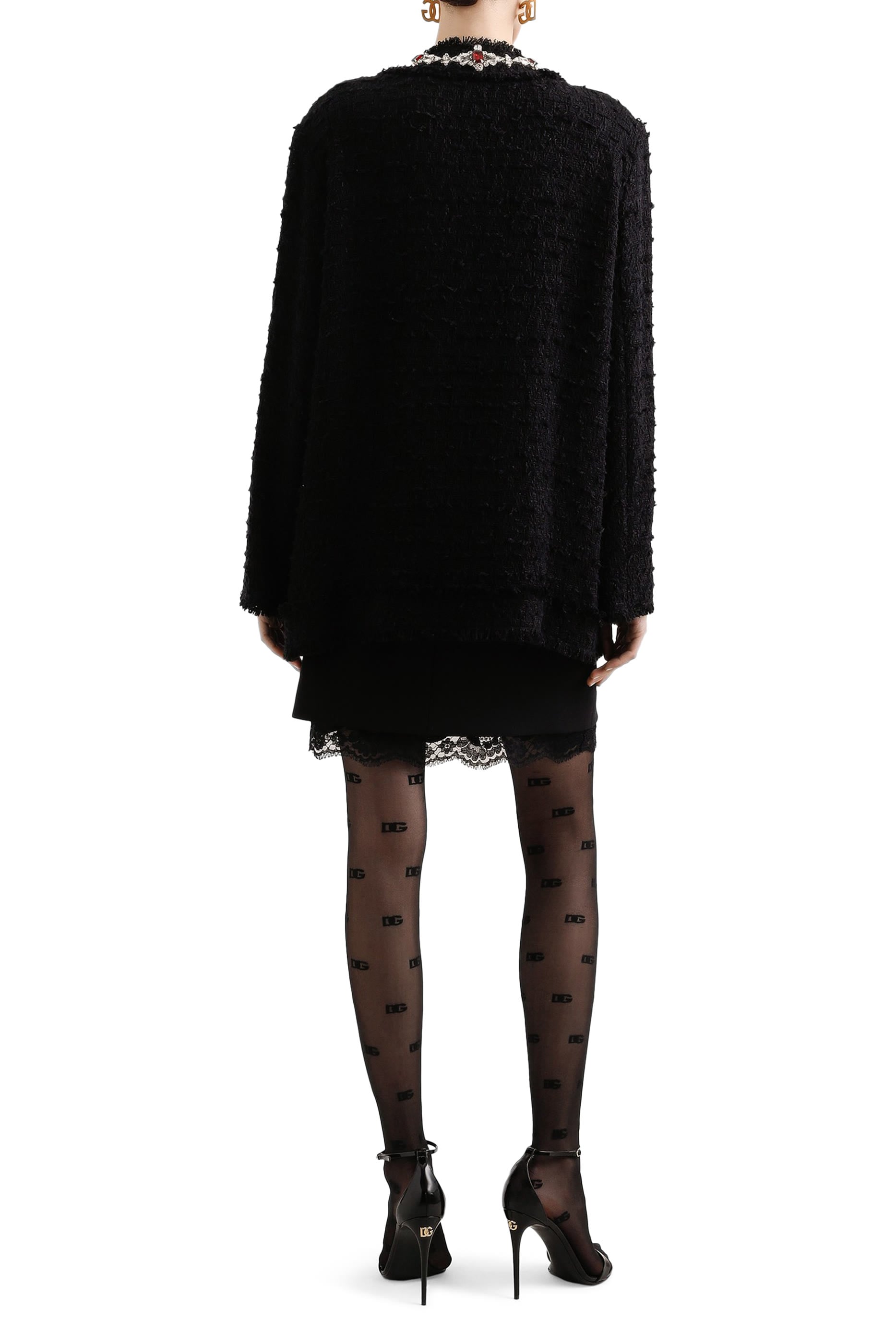 Lace-Trim Wool Mini Skirt
