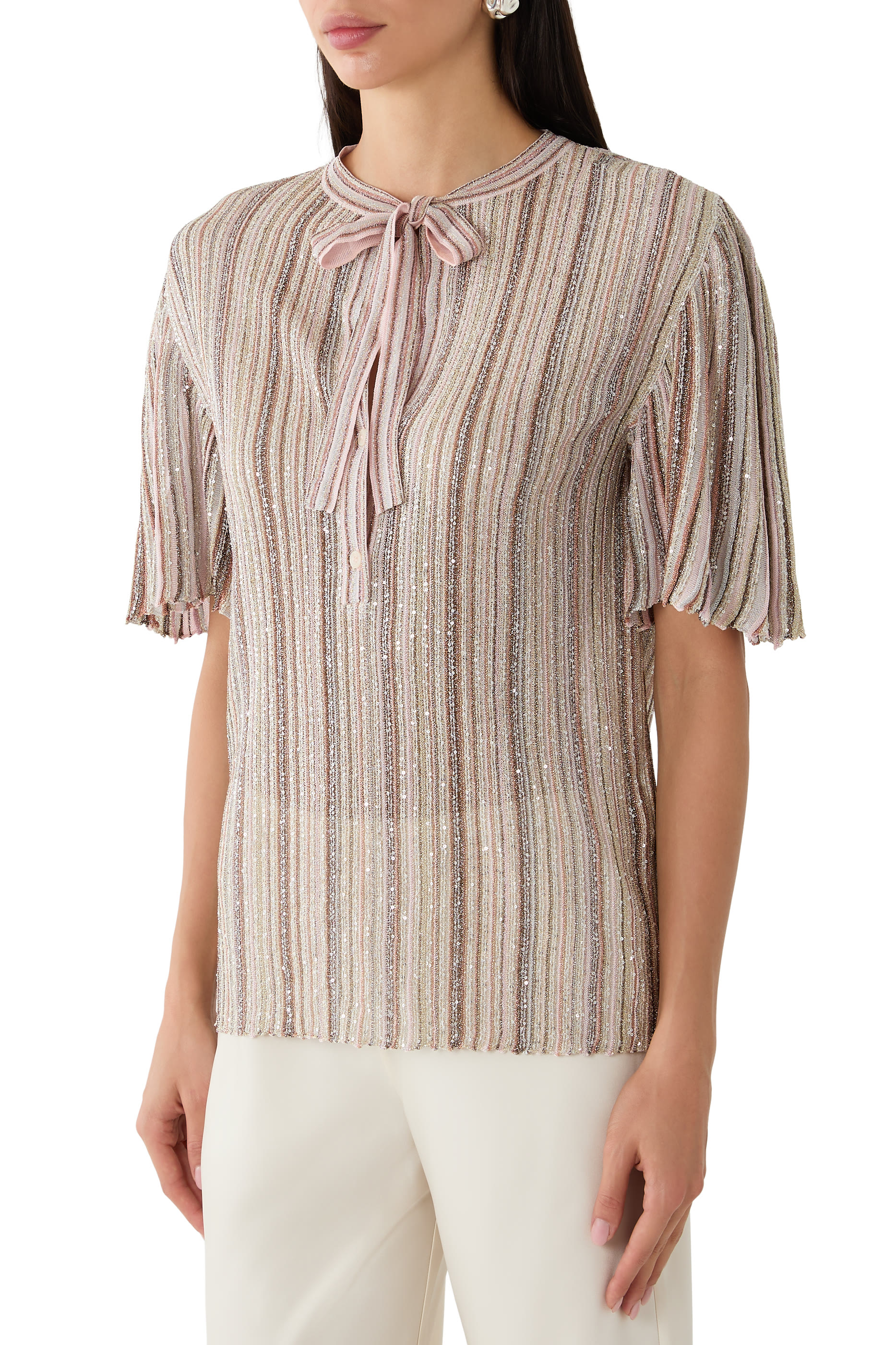 Self-Tie Detail Low V-Neckline Top