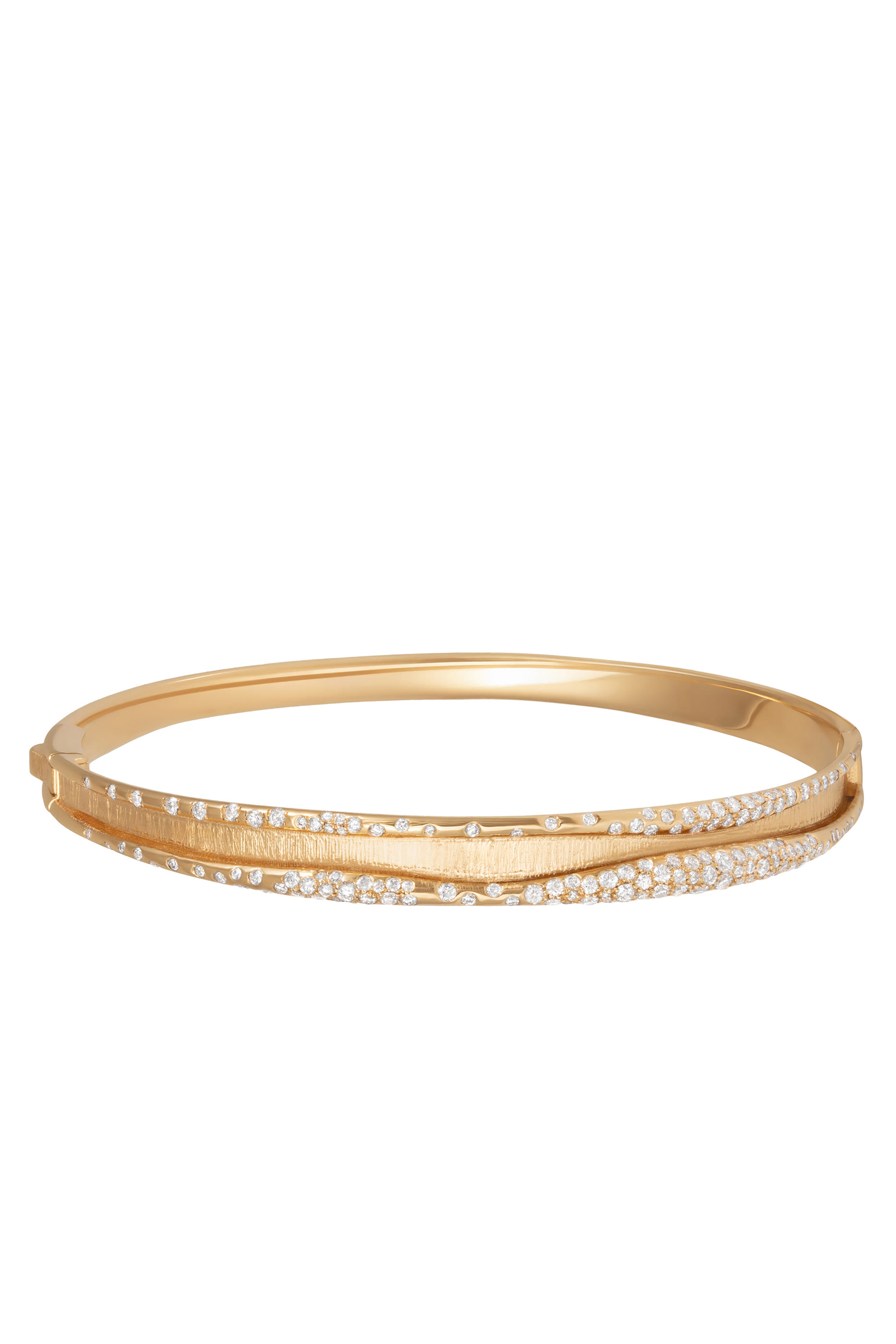 Folded Bangle, 18K Yellow Gold with White Diamonds