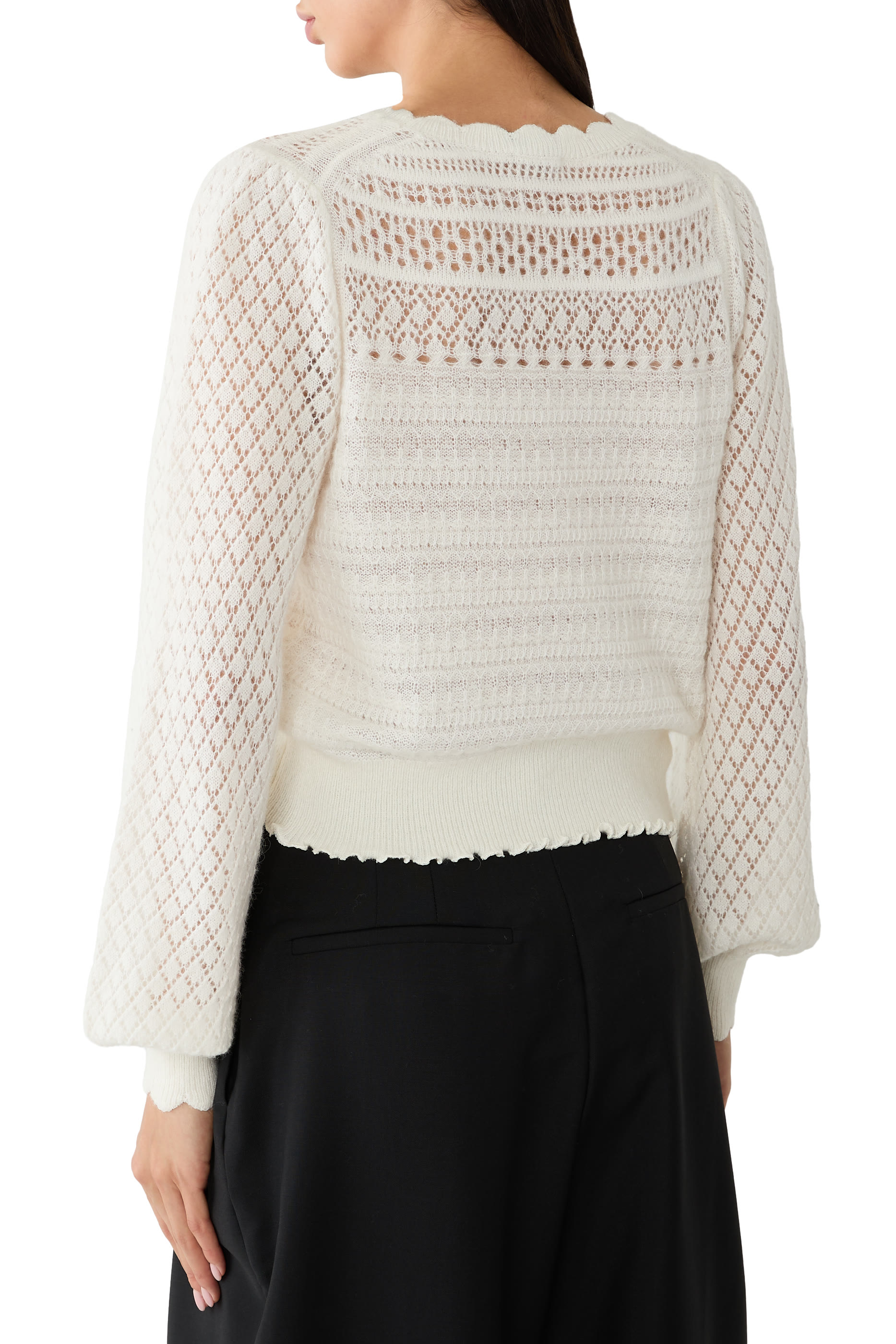 Scallop-Detail Pointelle Sweater