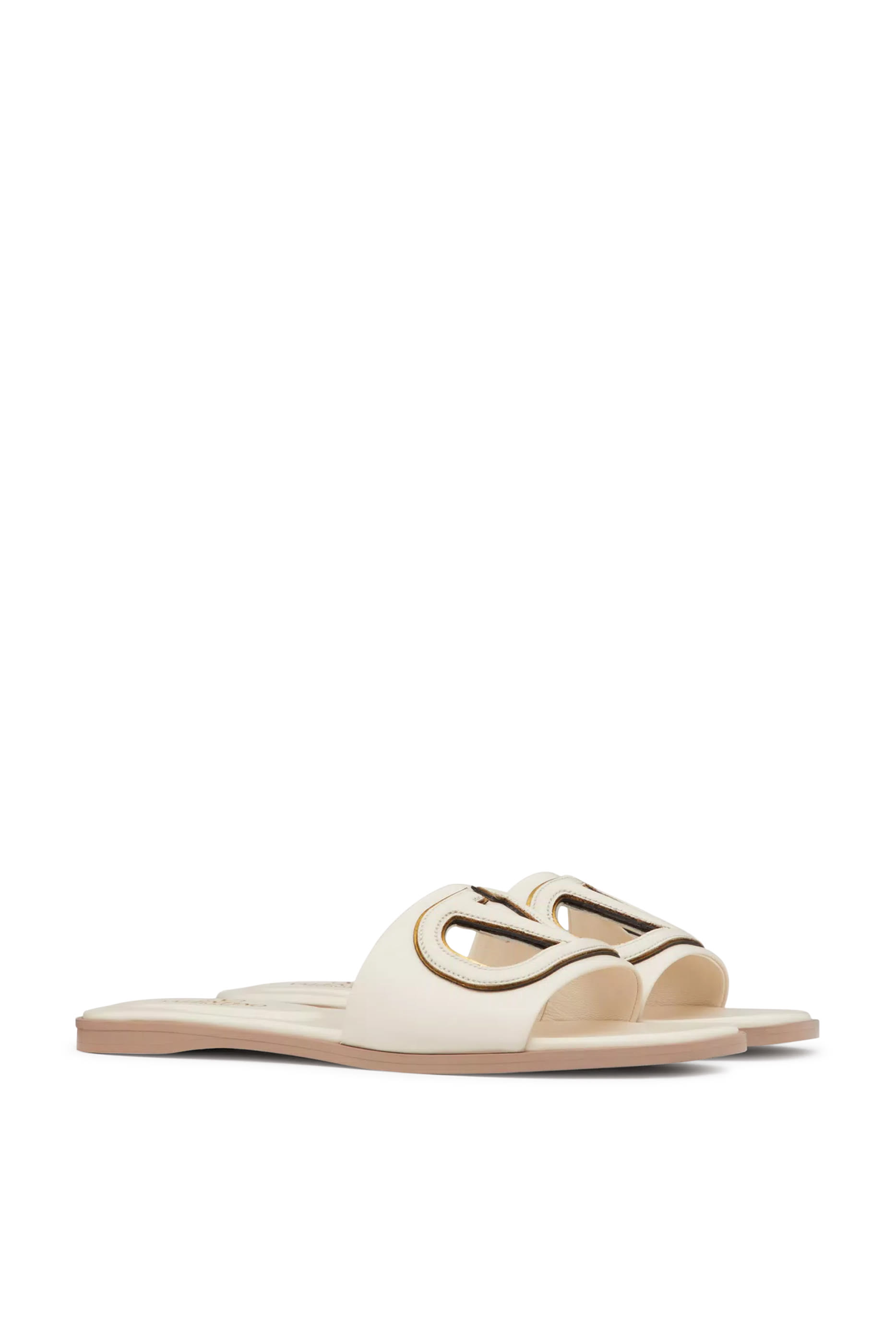  VLogo Cut-Out Calfskin Slide Sandals