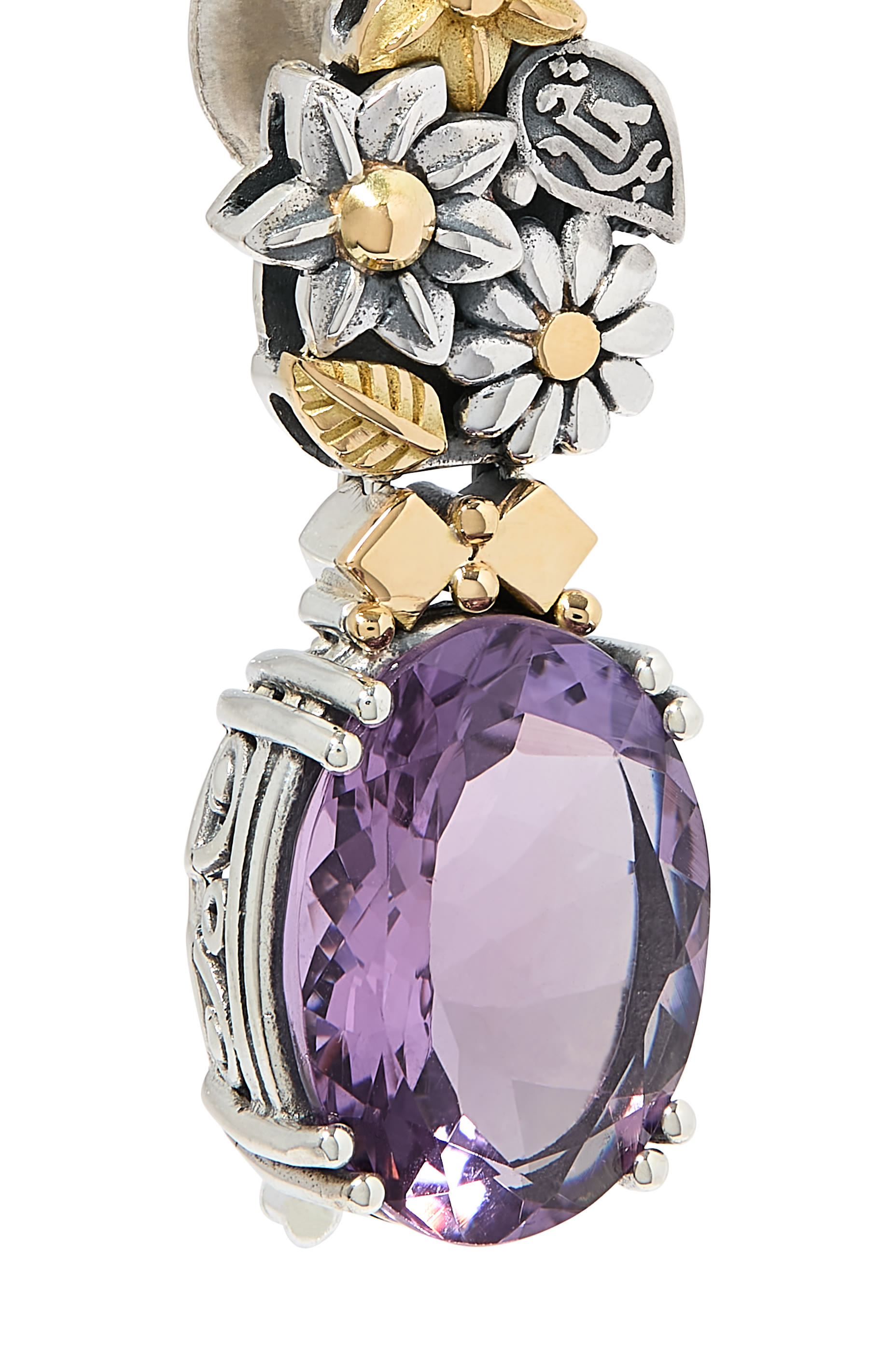 Bouquet of Blessings Earrings, 18K Yellow Gold with Sterling Silver & Amethyst
