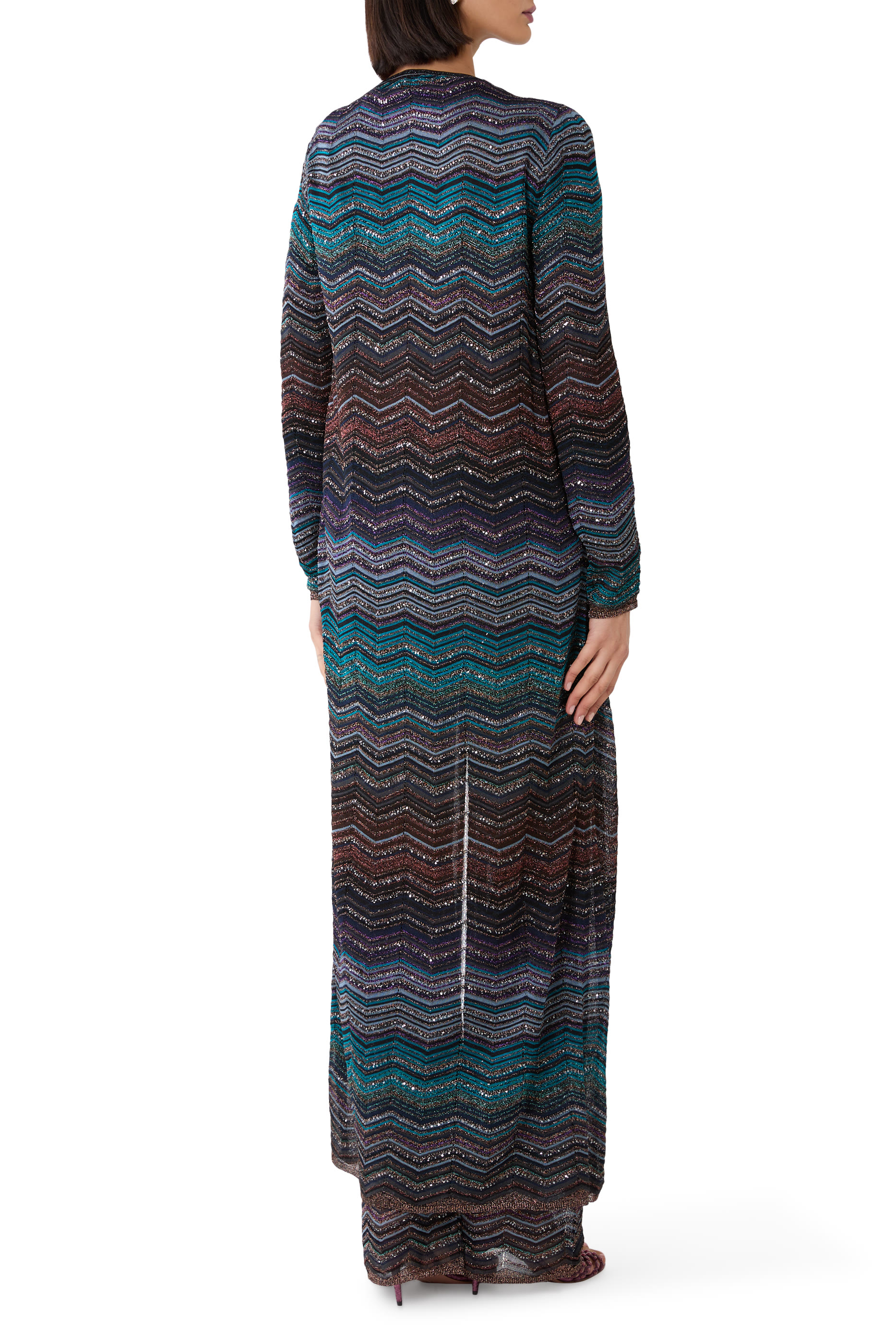 Chevron Pattern Sequin Long Cardigan