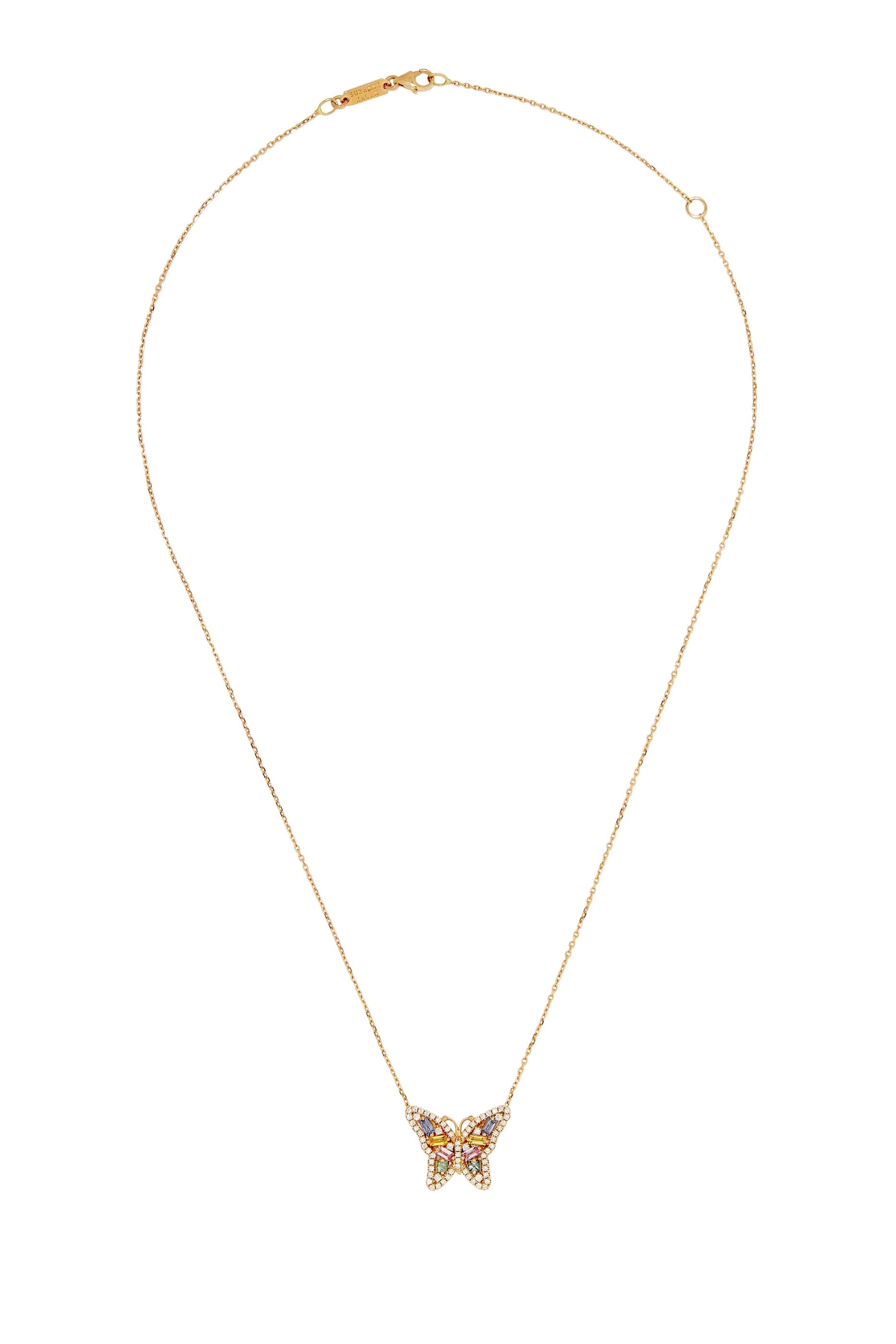 Bold Pastel Sapphire Small Butterfly Pendant, 18k Yellow Gold & Sapphire, Diamonds