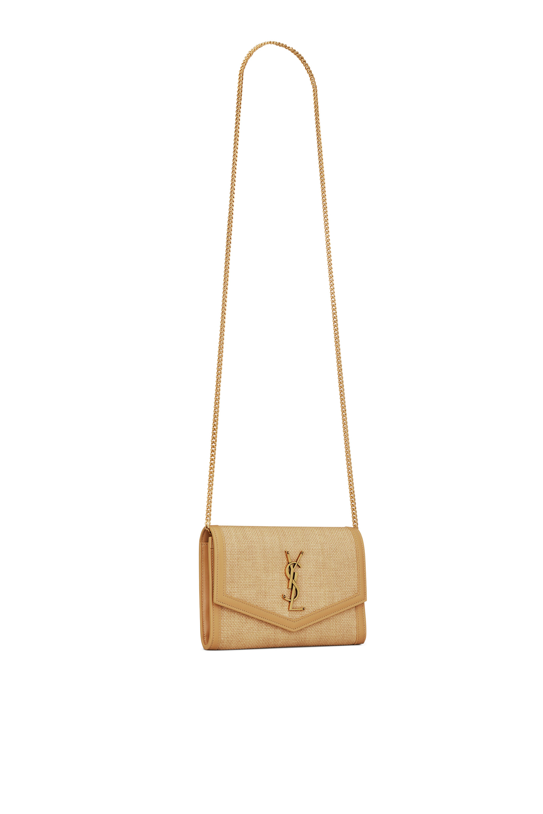 Uptown Chain Wallet in Micro Raffia
