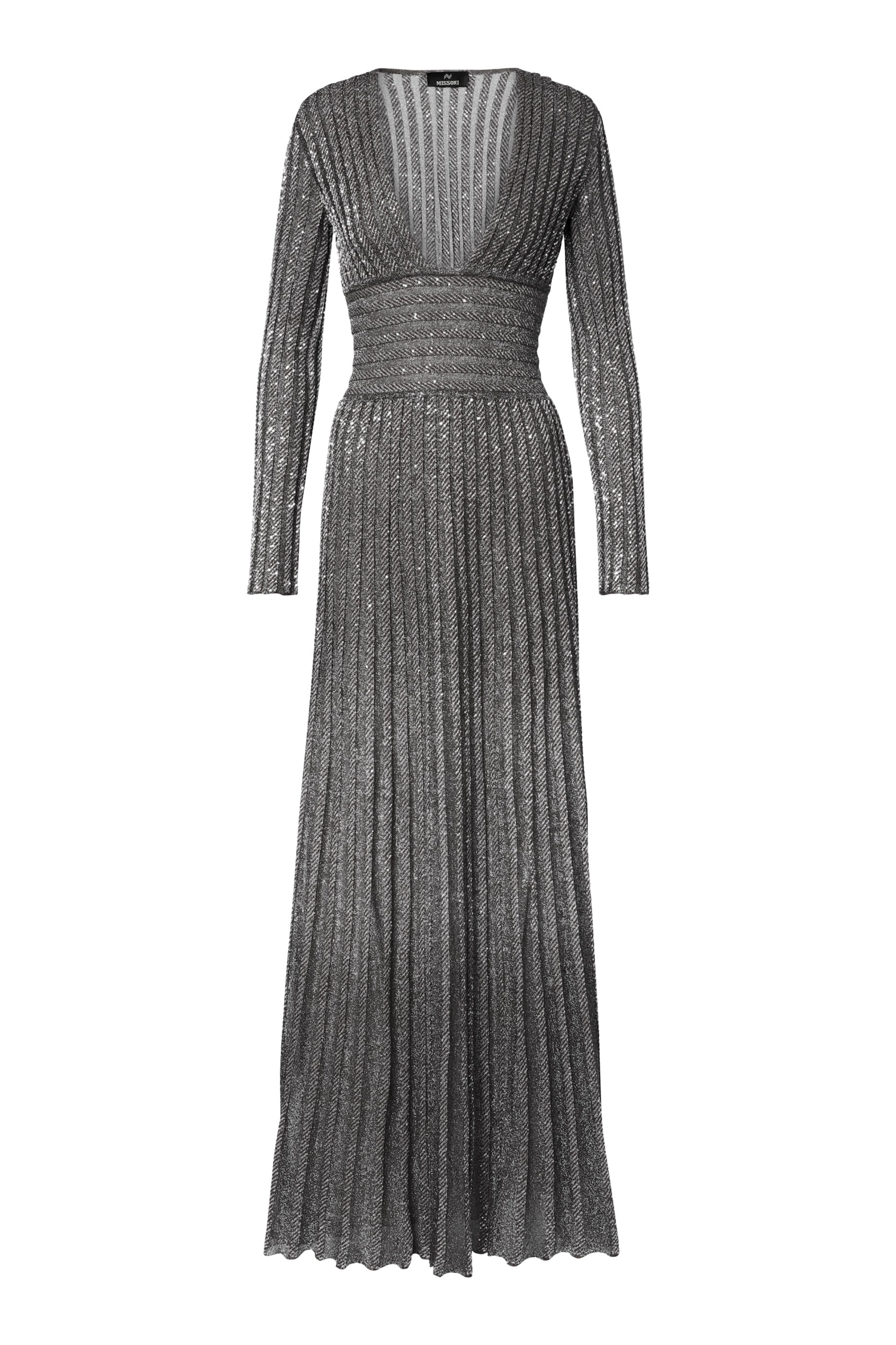  Partialized Long-Sleeve V-Neck Maxi Dress