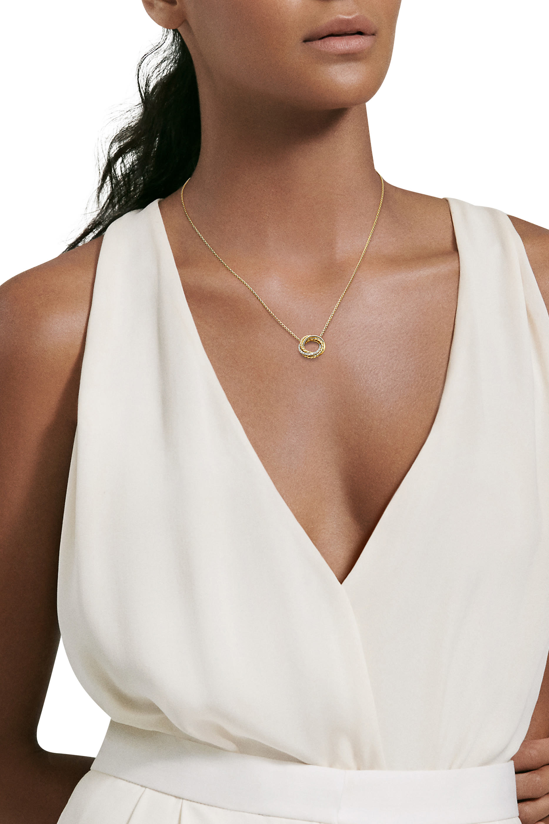 Crossover Diamond Pendant Necklace