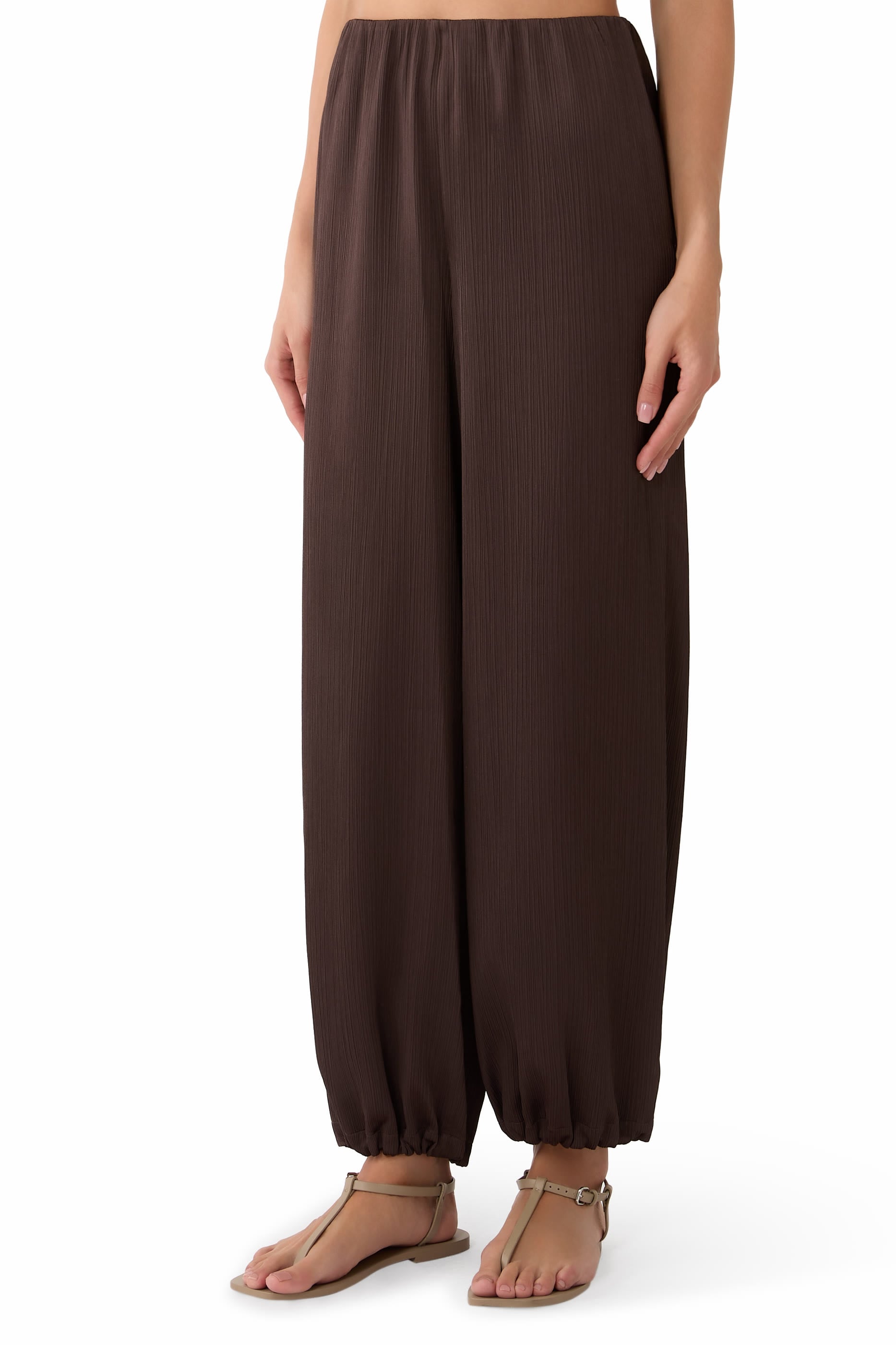 Mid-Rise Pliss&eacute; Drawcord-Hem Pants 