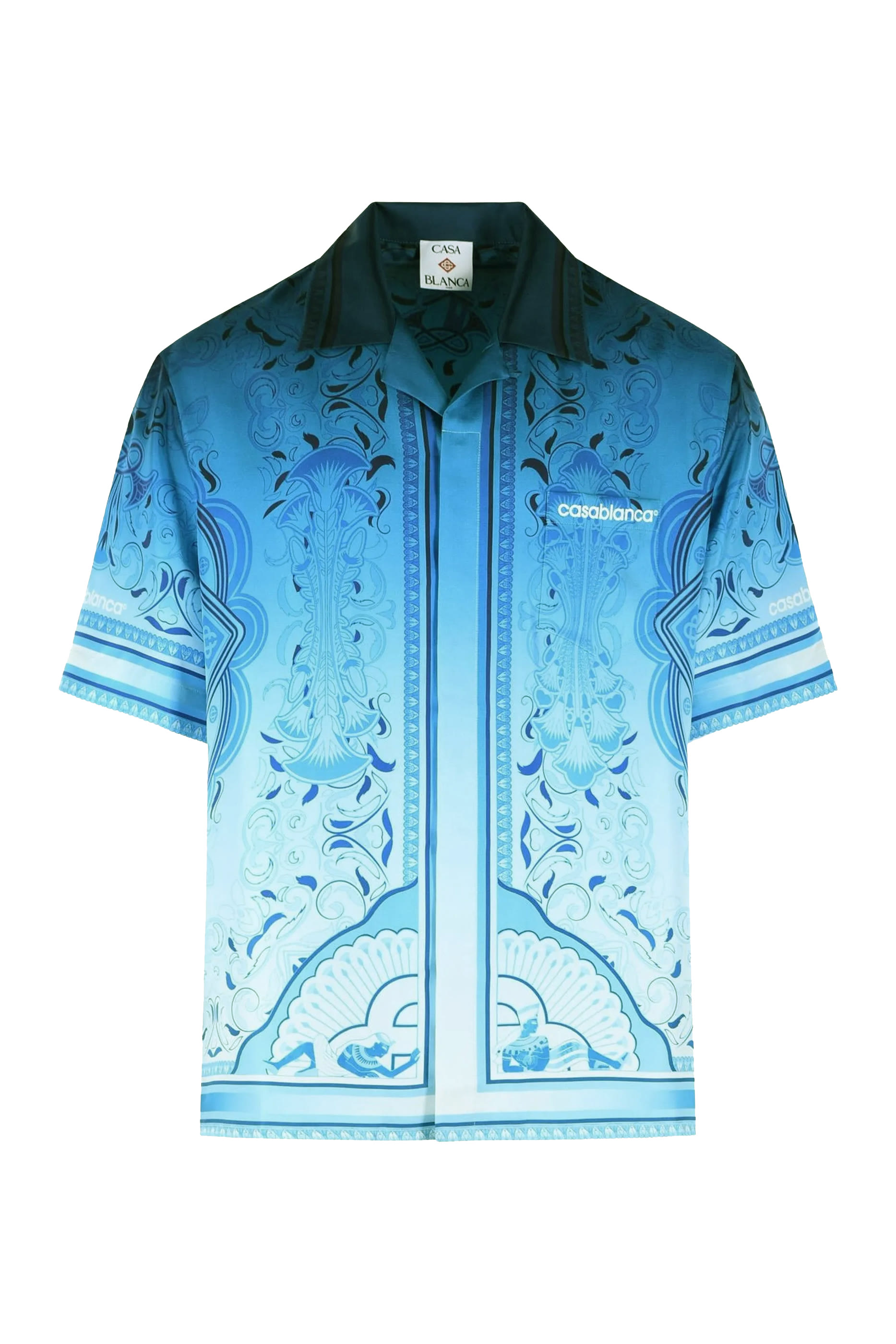 Radiating Monogram Short Sleeve Silk Shirt