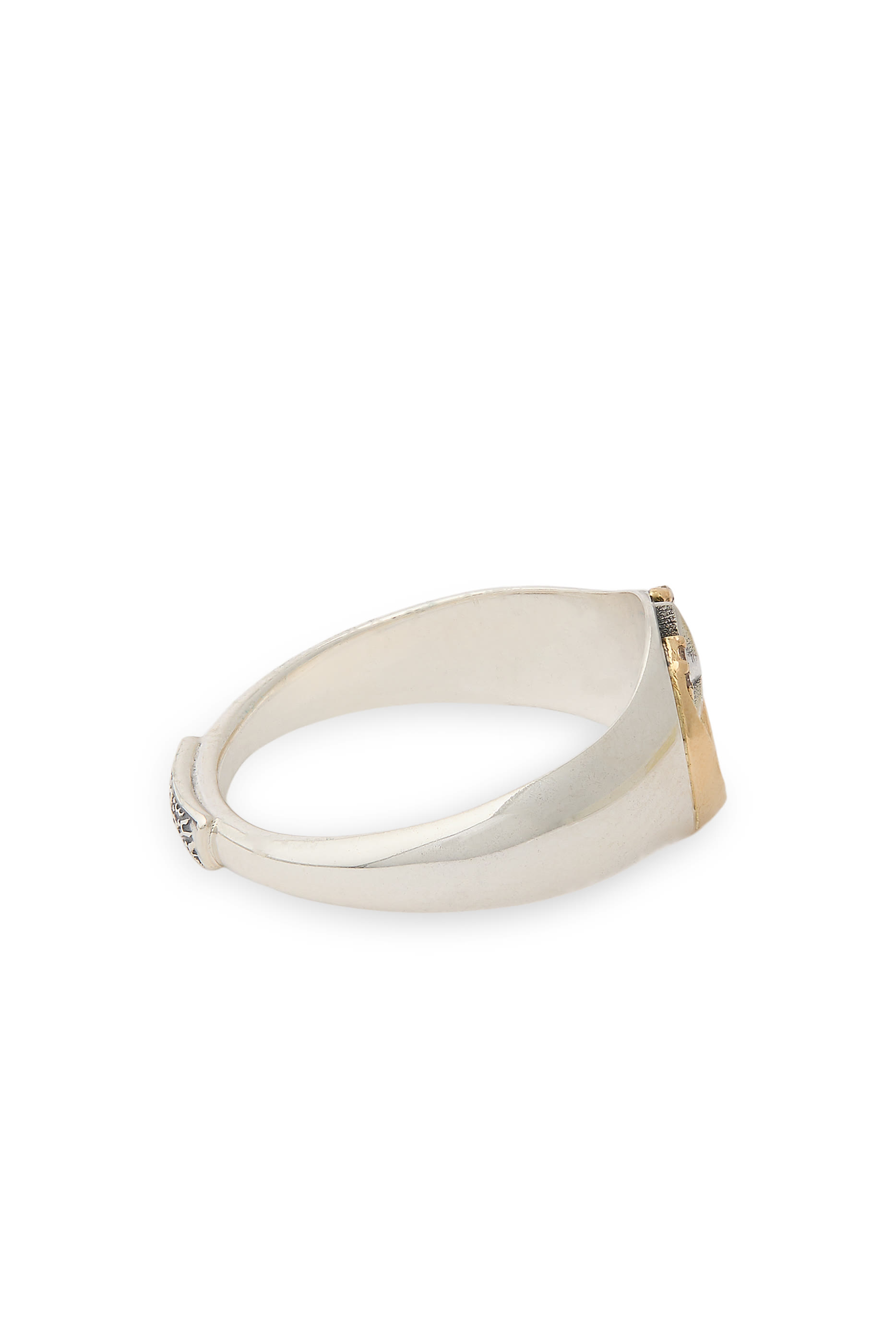 Star & Crescent Chevalier Ring, 18K Gold and Sterling Silver & Champagne Diamonds