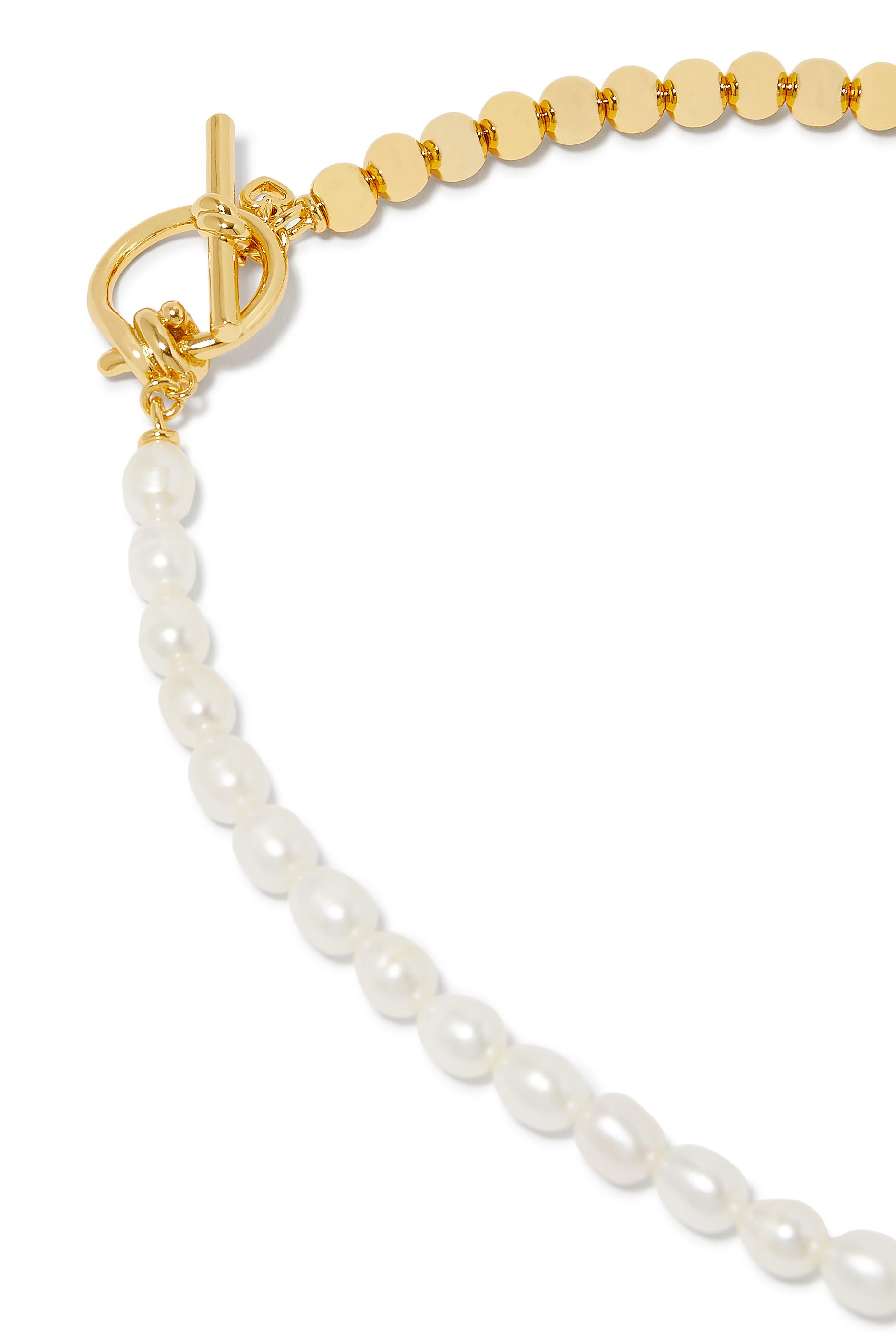 Two-Tone Long Necklace, Pearls & Metal