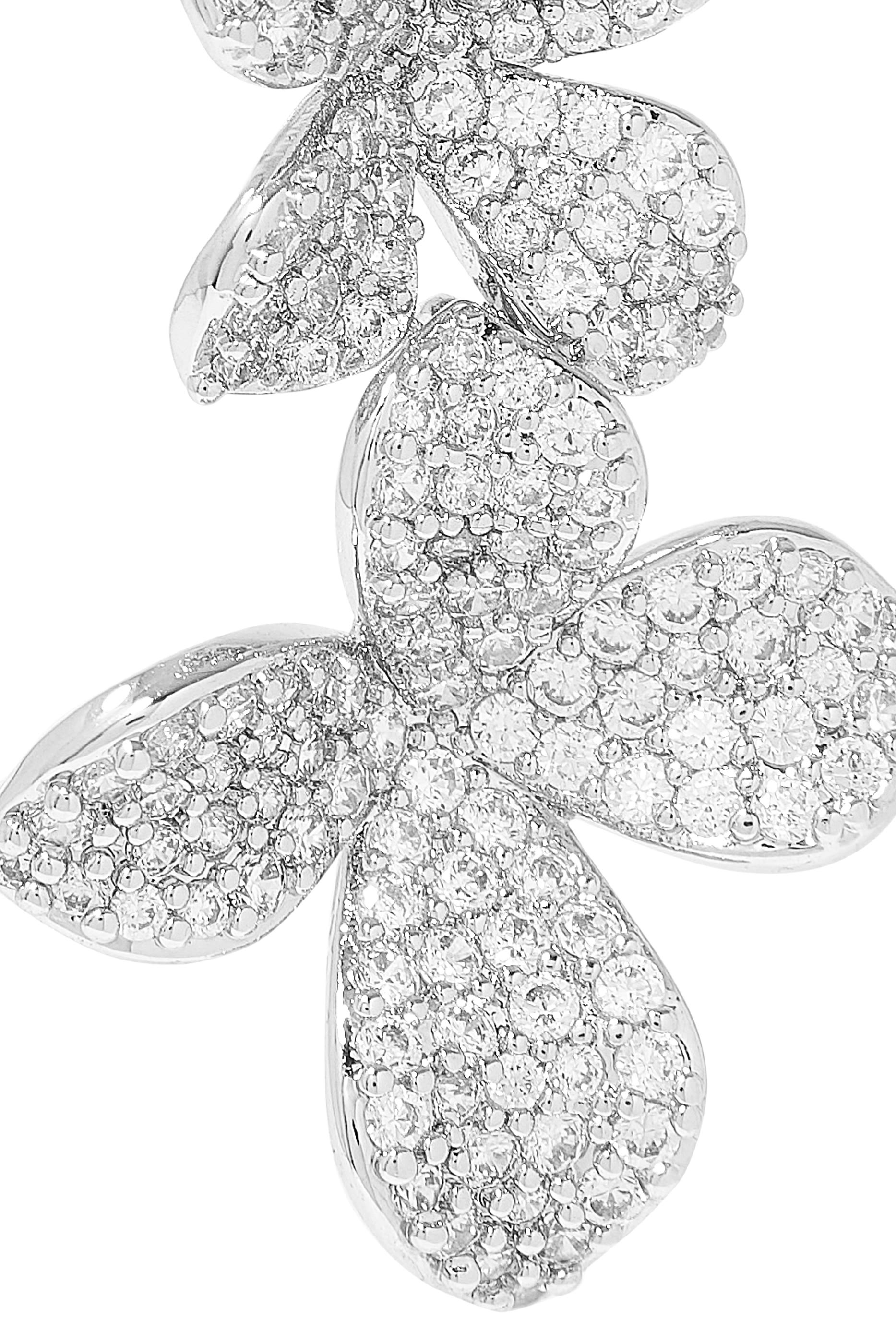 Double Flower Crystal Drop Earrings, Sterling Silver & Stone Charms
