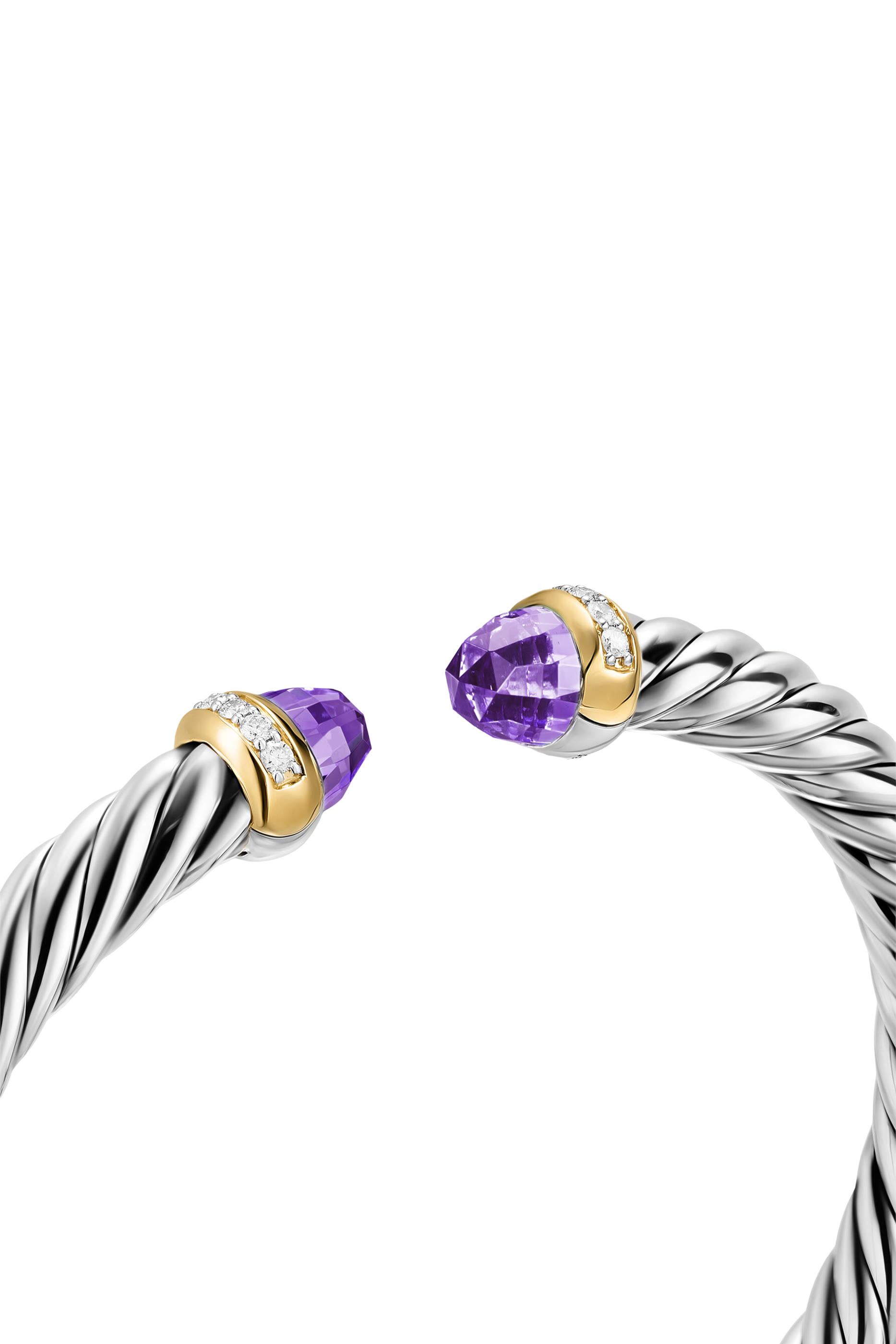 Cable Flex® Bracelet, Sterling Silver with 14K Yellow Gold, Amethyst & Diamonds