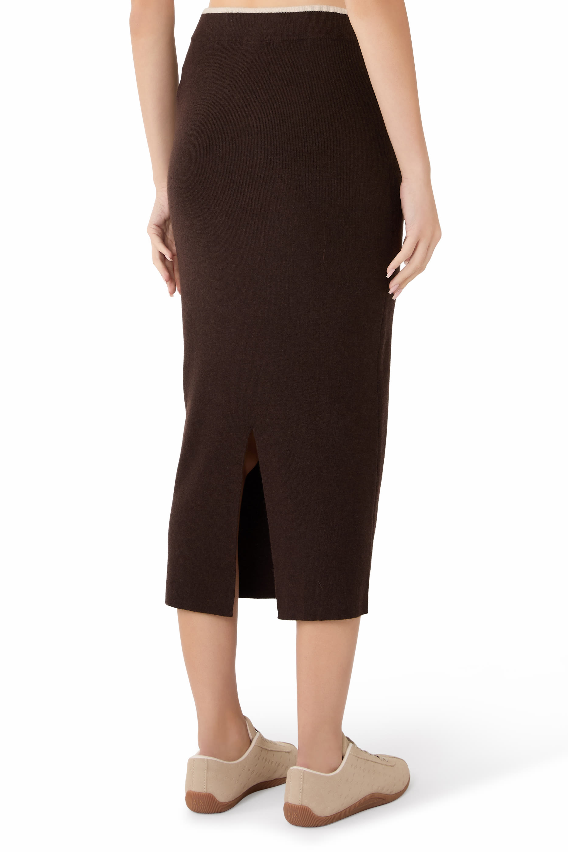Back-Slit Knitted Midi Skirt