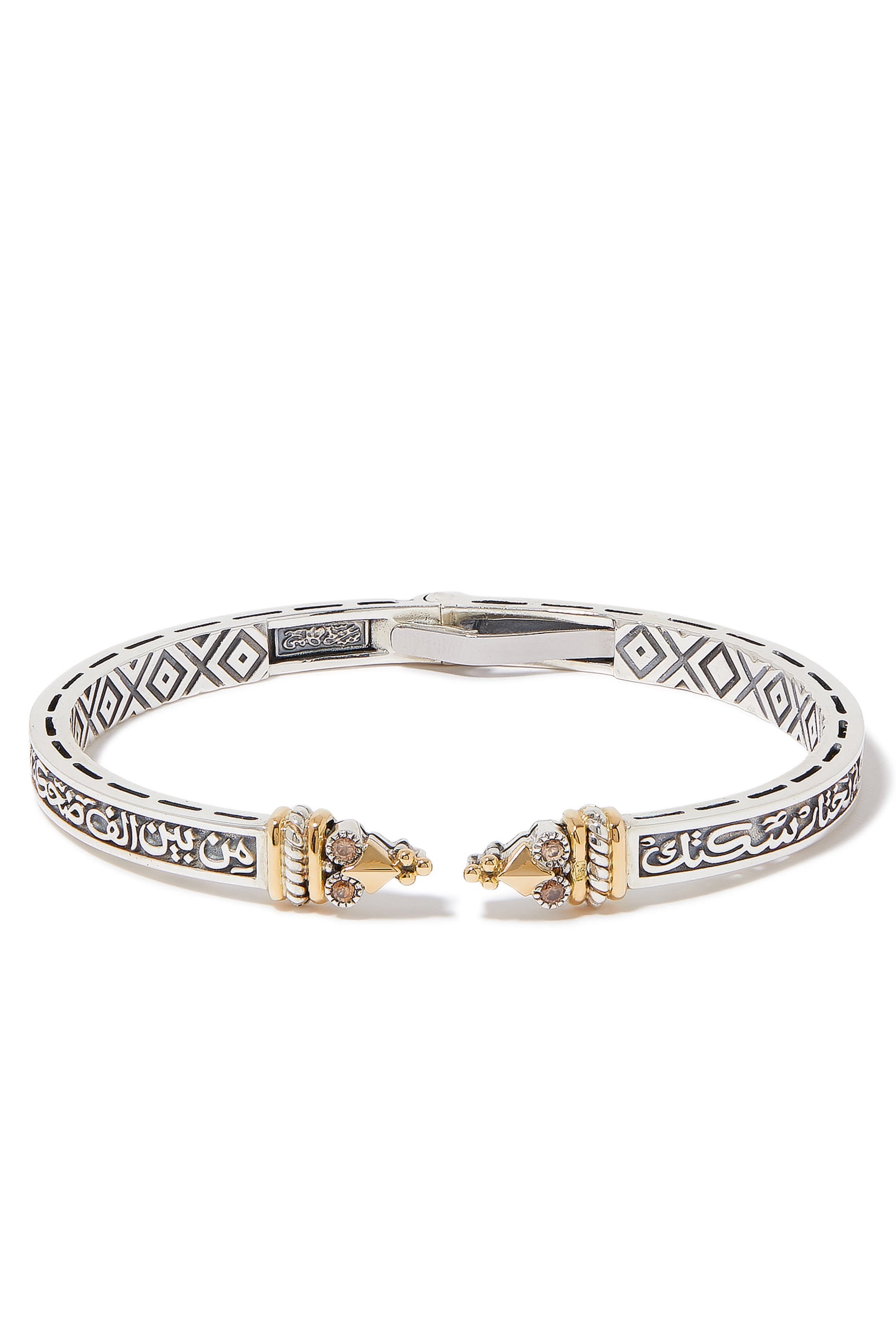 18K YG/SS Turath Brown Zircon Tribal Calligraphy Bangle