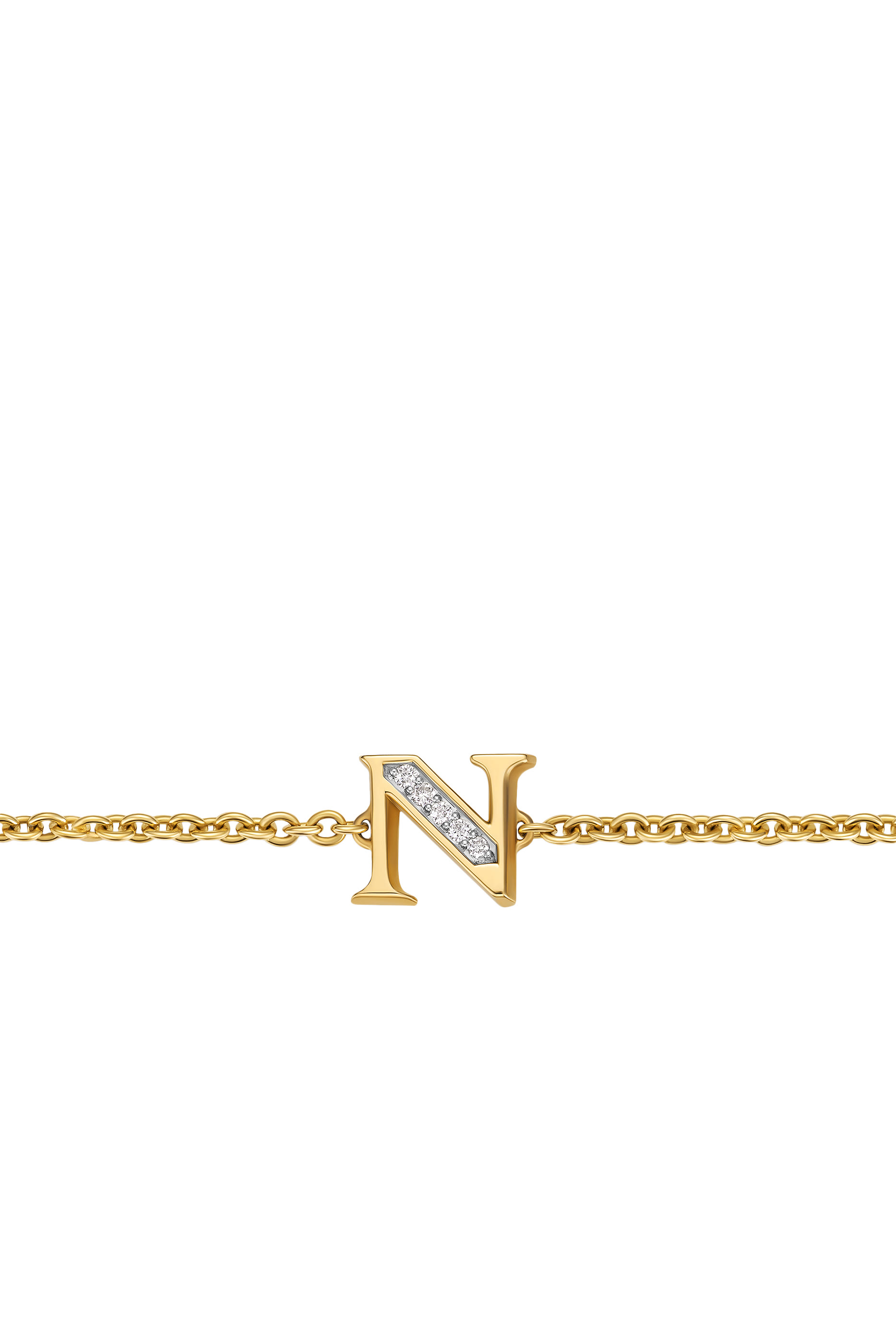 Petite Pavé N Initial Chain Bracelet, 18K Yellow Gold & Diamonds