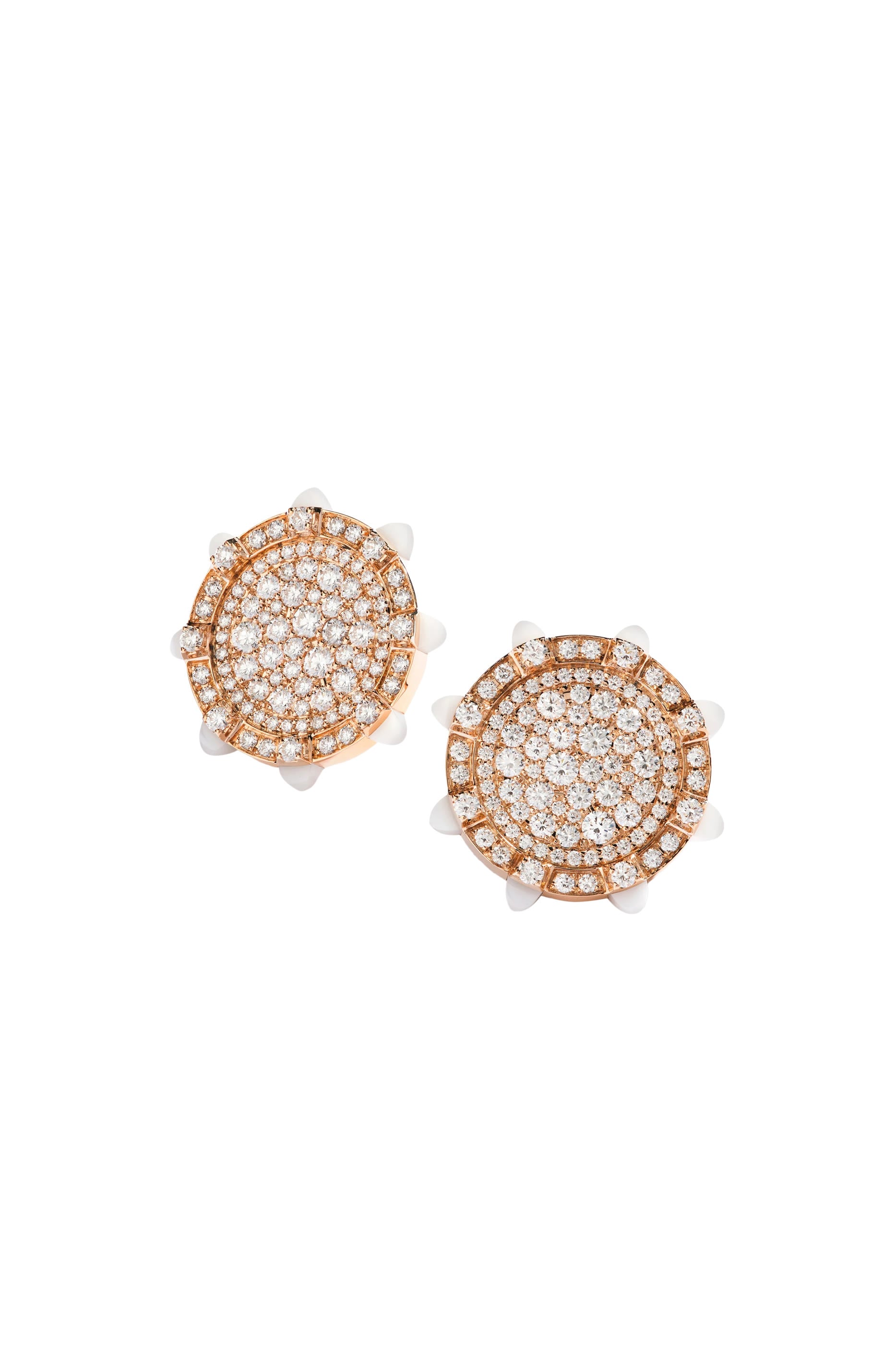 Tip-Top Statement Stud Earrings, 18k Rose Gold, White Agate & Diamond