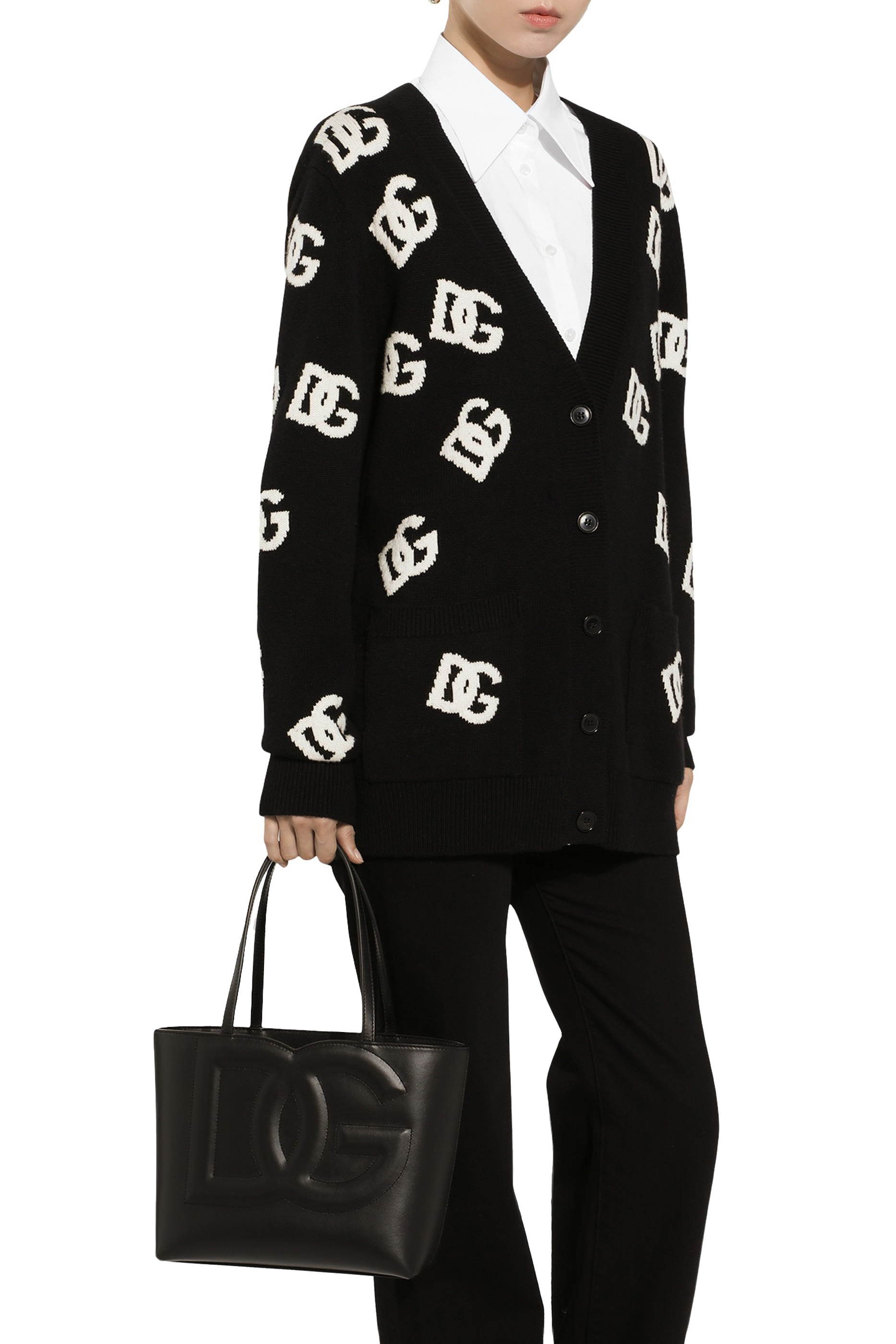 Wool Cardigan with DG Logo Inlay