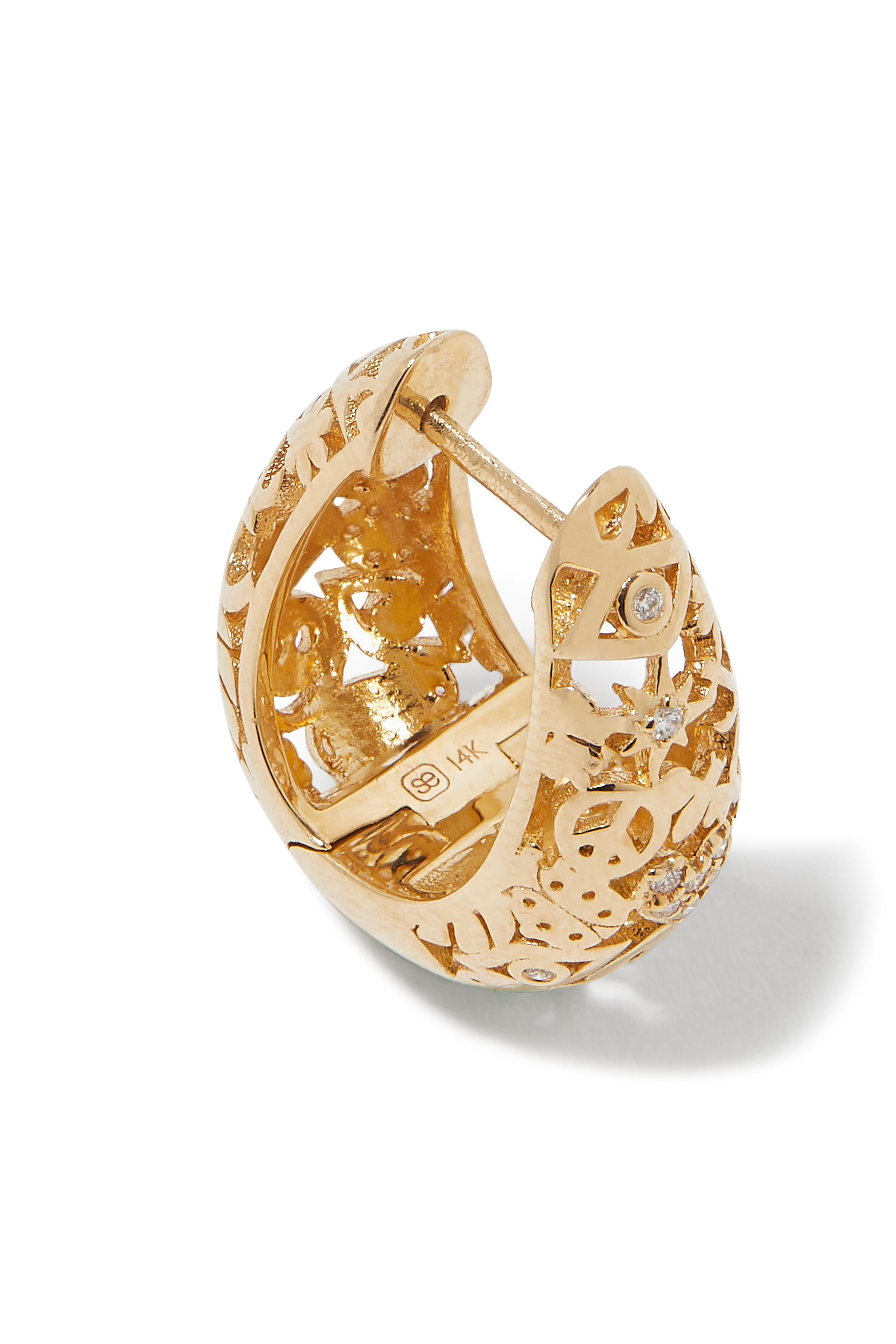  Wallpaper Domed Huggies, 14K Yellow Gold & Diamonds