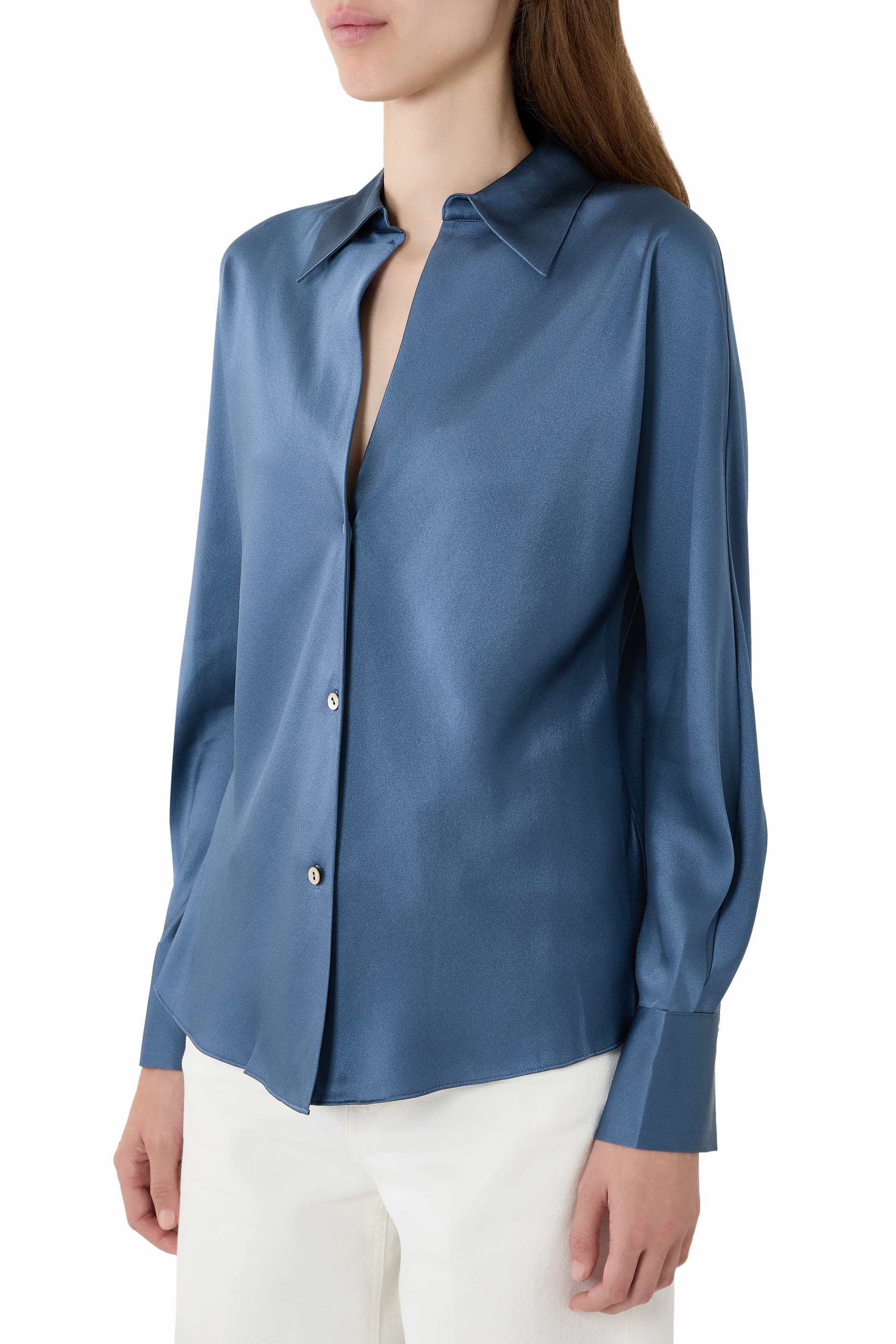 Silk Bias Long-Sleeve Blouse 