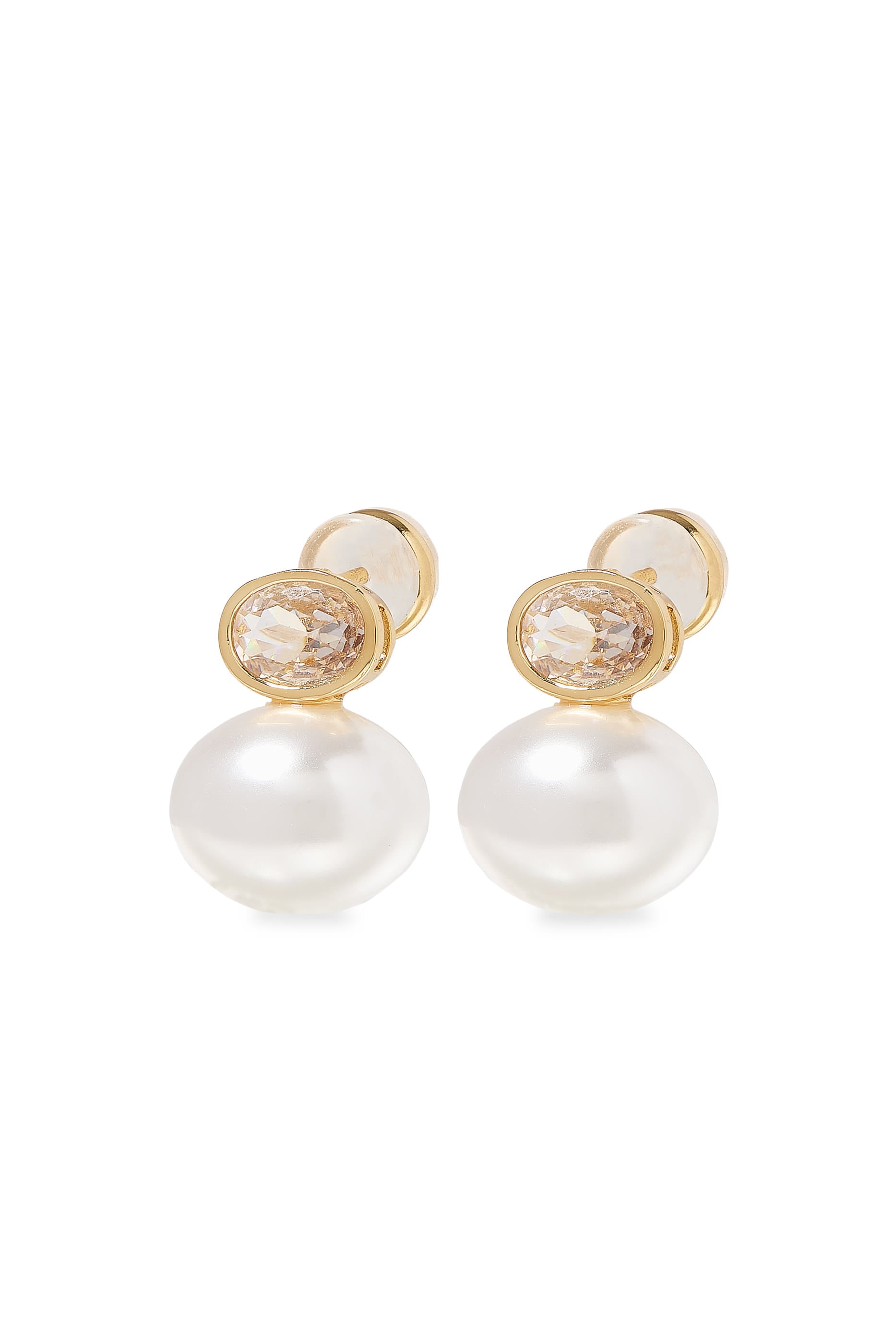 Bezel Pearl Drop Earrings, 14ct Vermeil on Sterling Silver & Freshwater Pearl