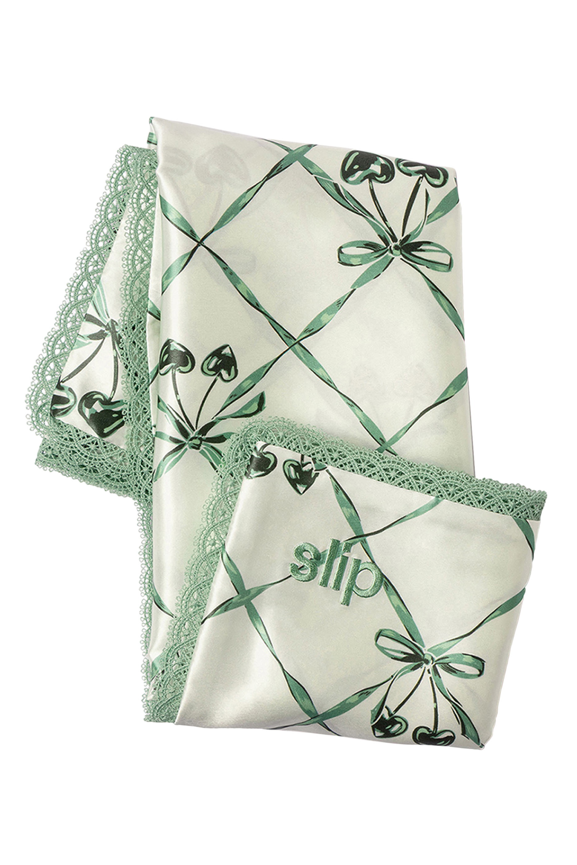 Wintergreen Silk Queen Pillowcase with Lace Trim 