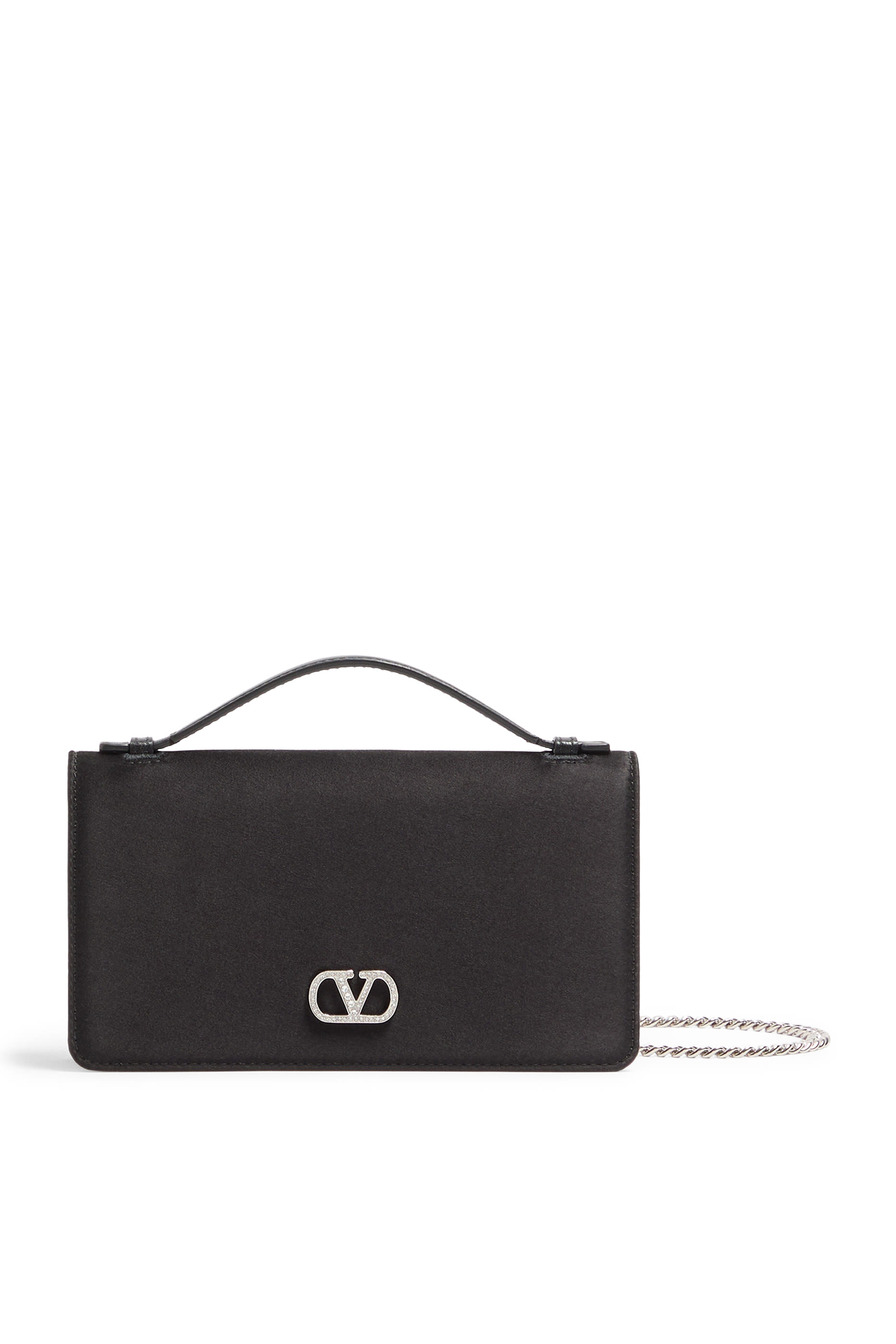 VLogo Signature Grainy Calfskin Wallet with Chain